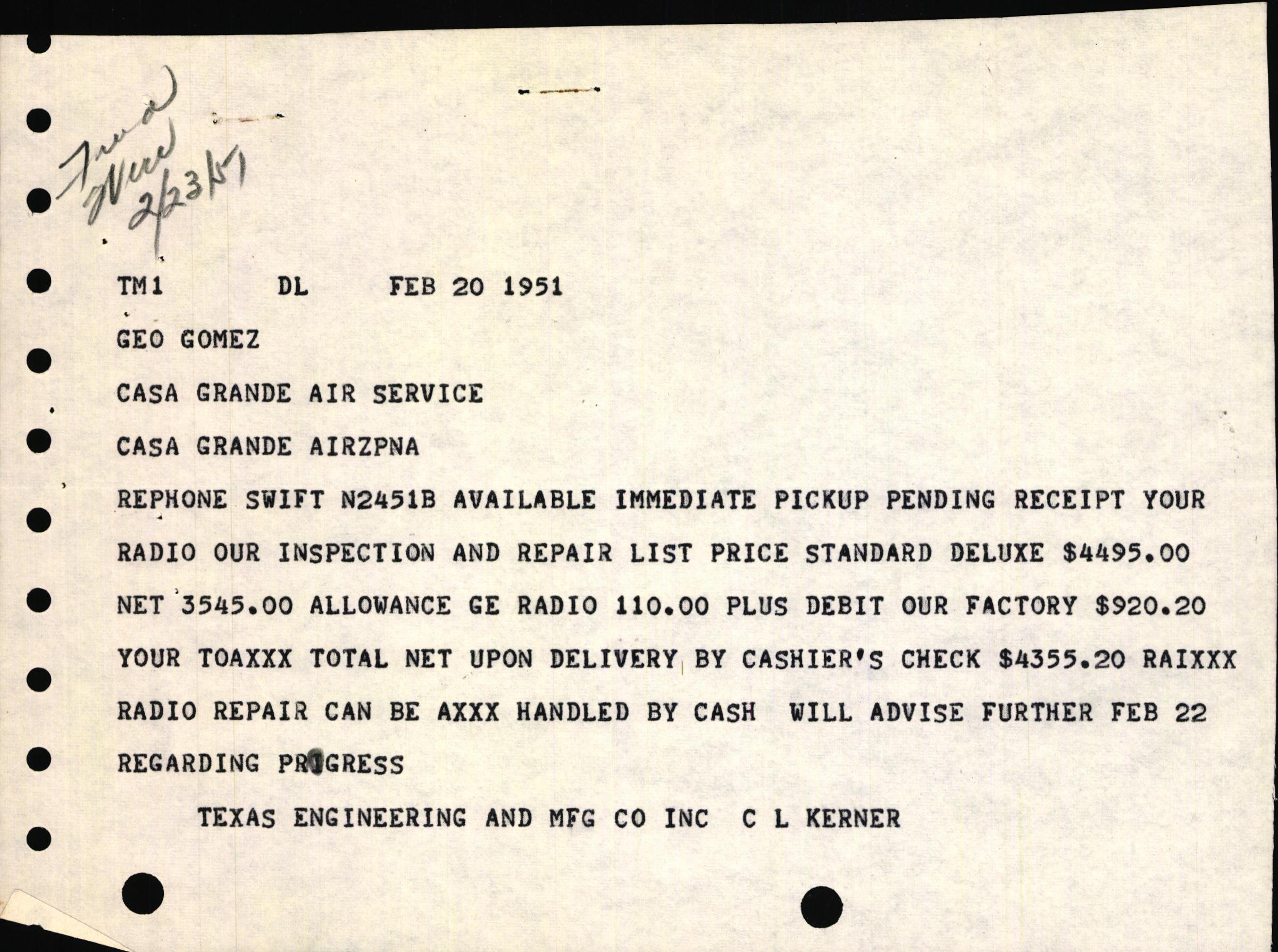 Sample page 3 from AirCorps Library document: Technical Information for Serial Number 3751