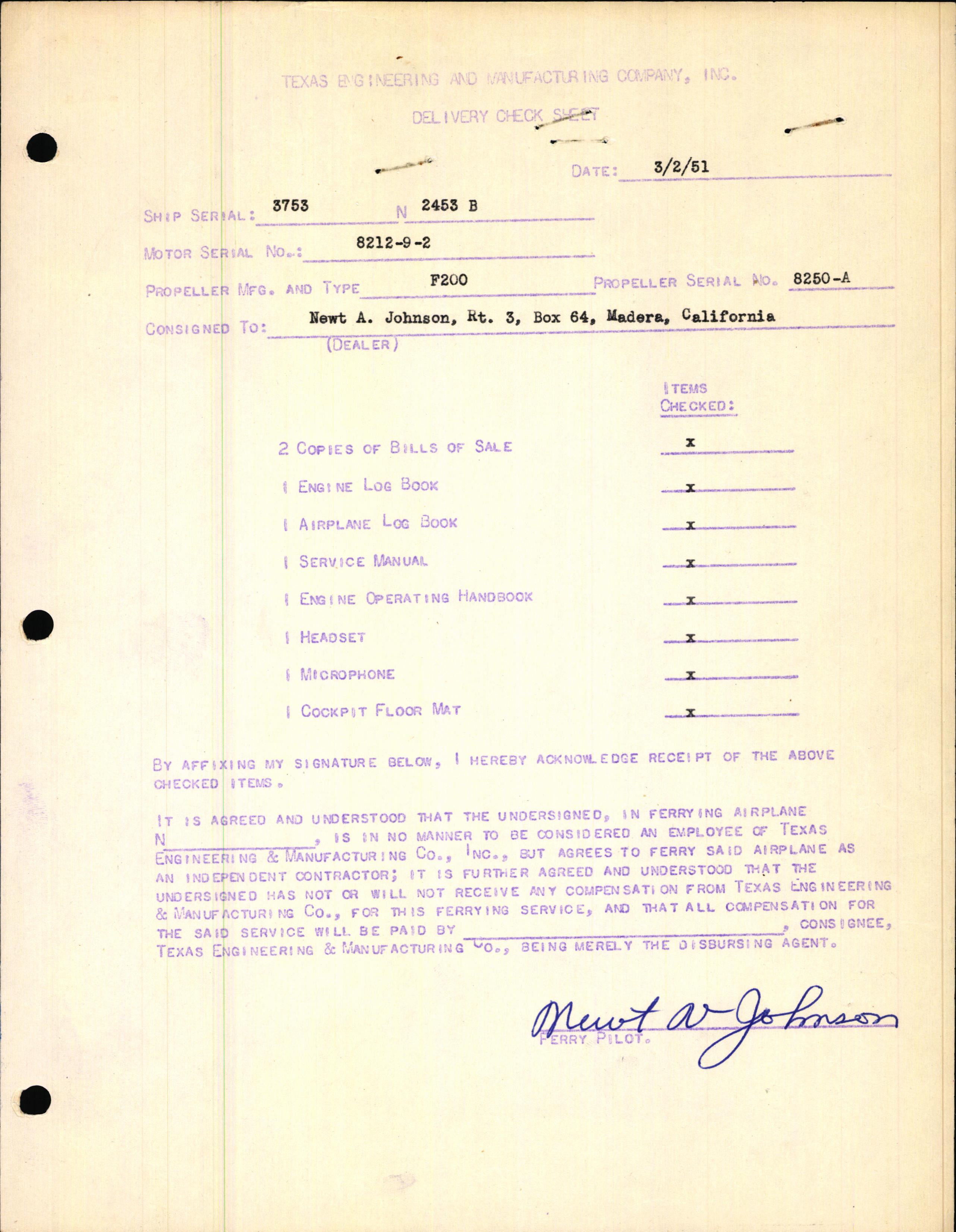 Sample page 1 from AirCorps Library document: Technical Information for Serial Number 3753