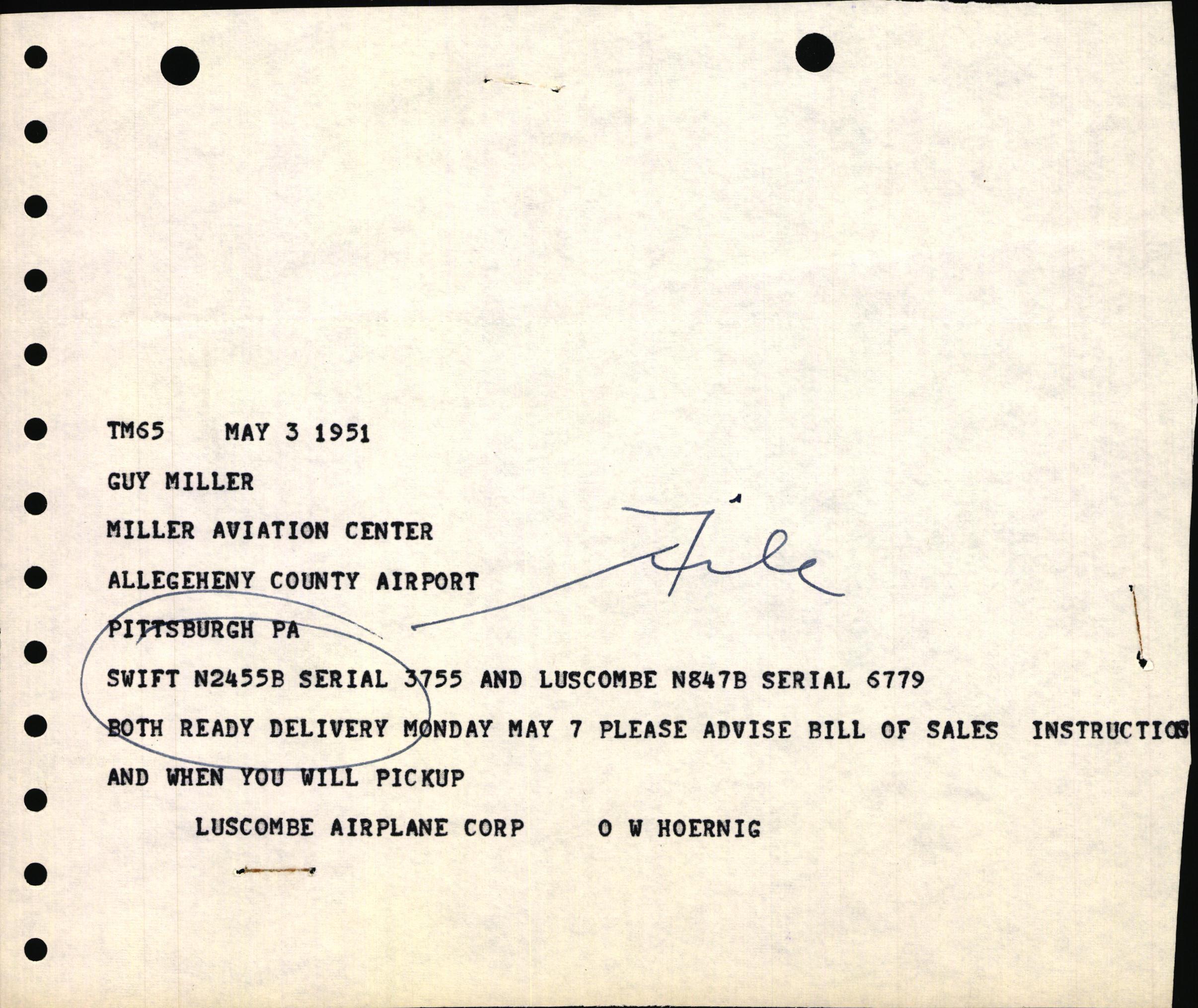 Sample page 1 from AirCorps Library document: Technical Information for Serial Number 3755