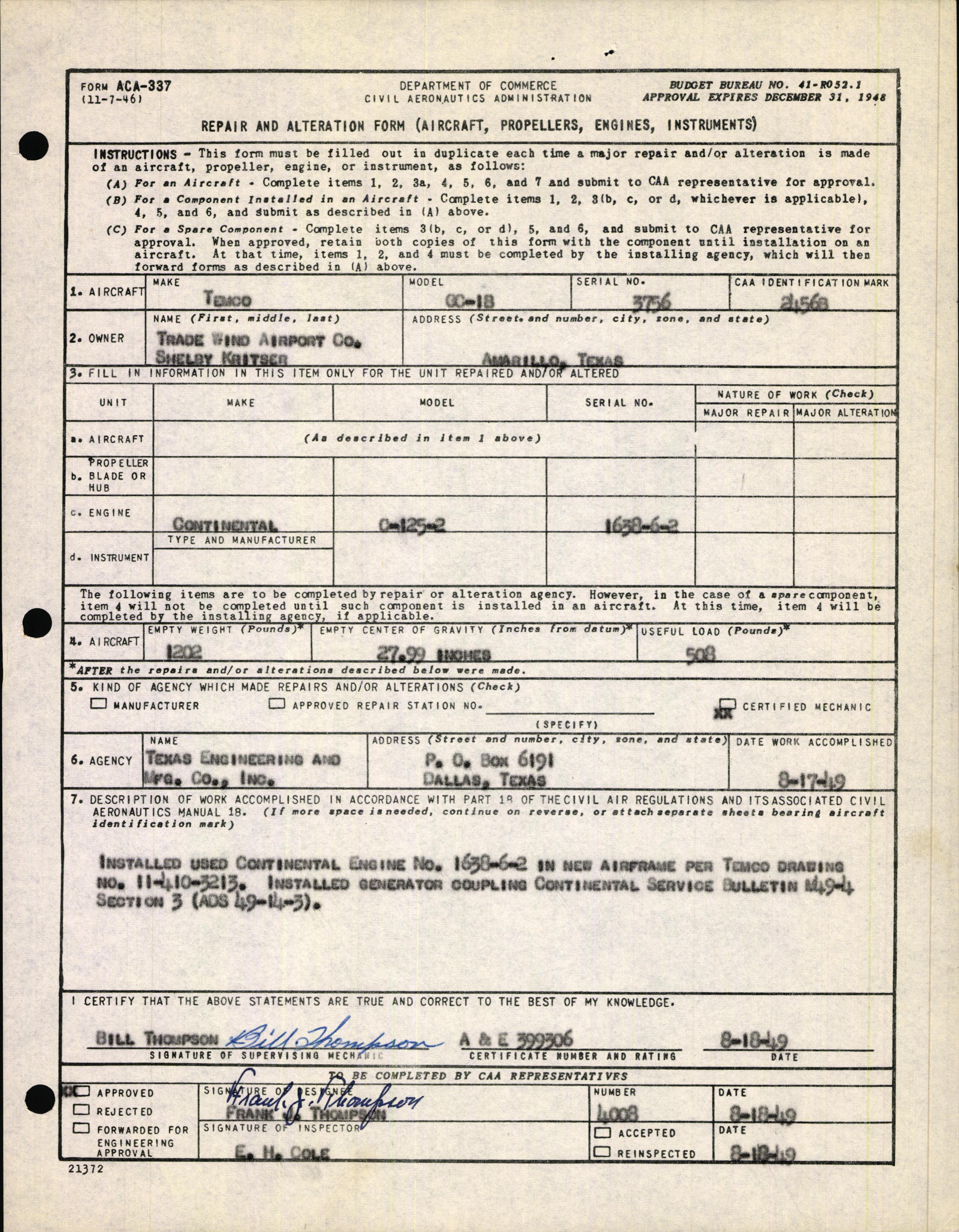 Sample page 3 from AirCorps Library document: Technical Information for Serial Number 3756