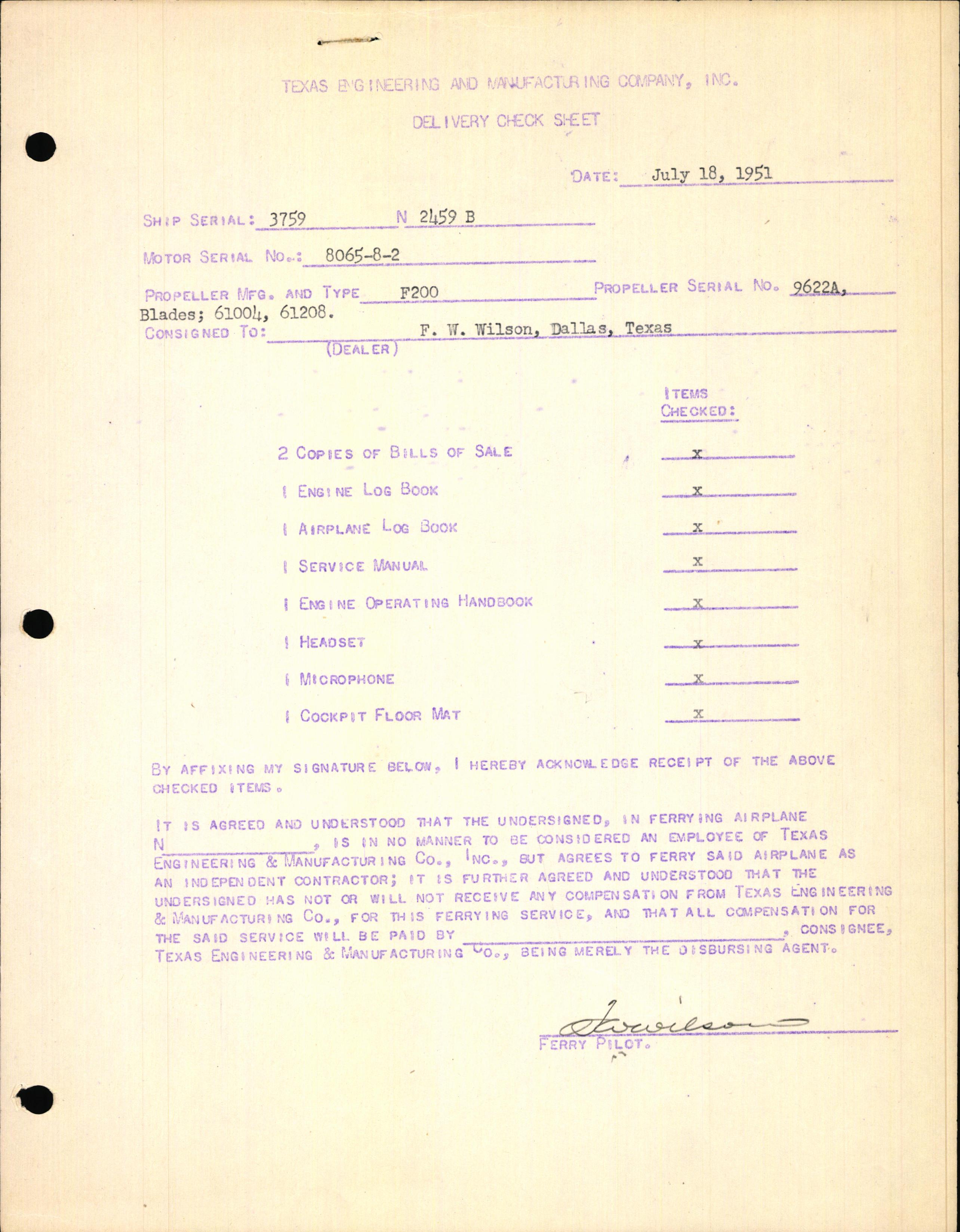 Sample page 3 from AirCorps Library document: Technical Information for Serial Number 3759