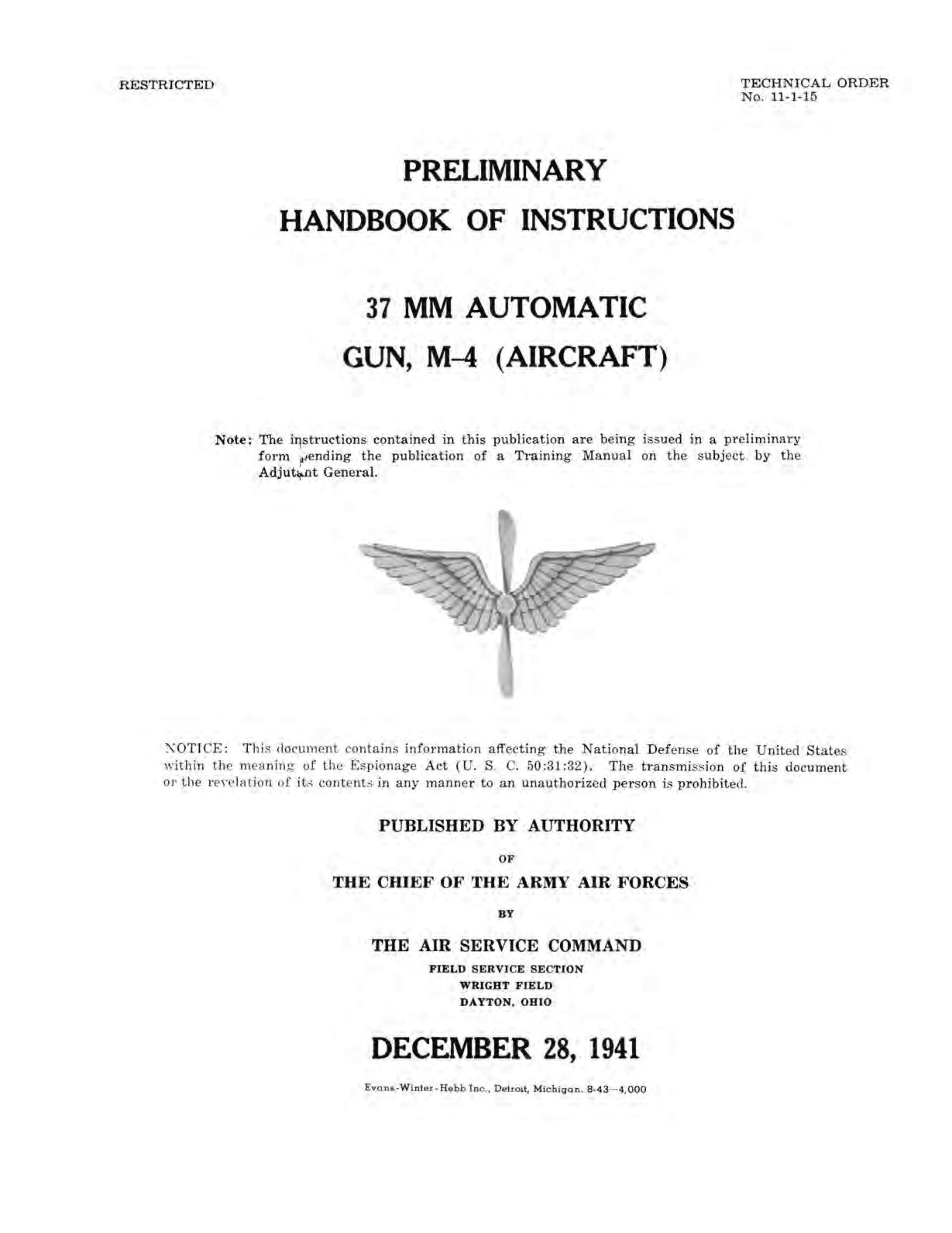 Sample page 1 from AirCorps Library document: Handbook for 37 MM Automatic Gun