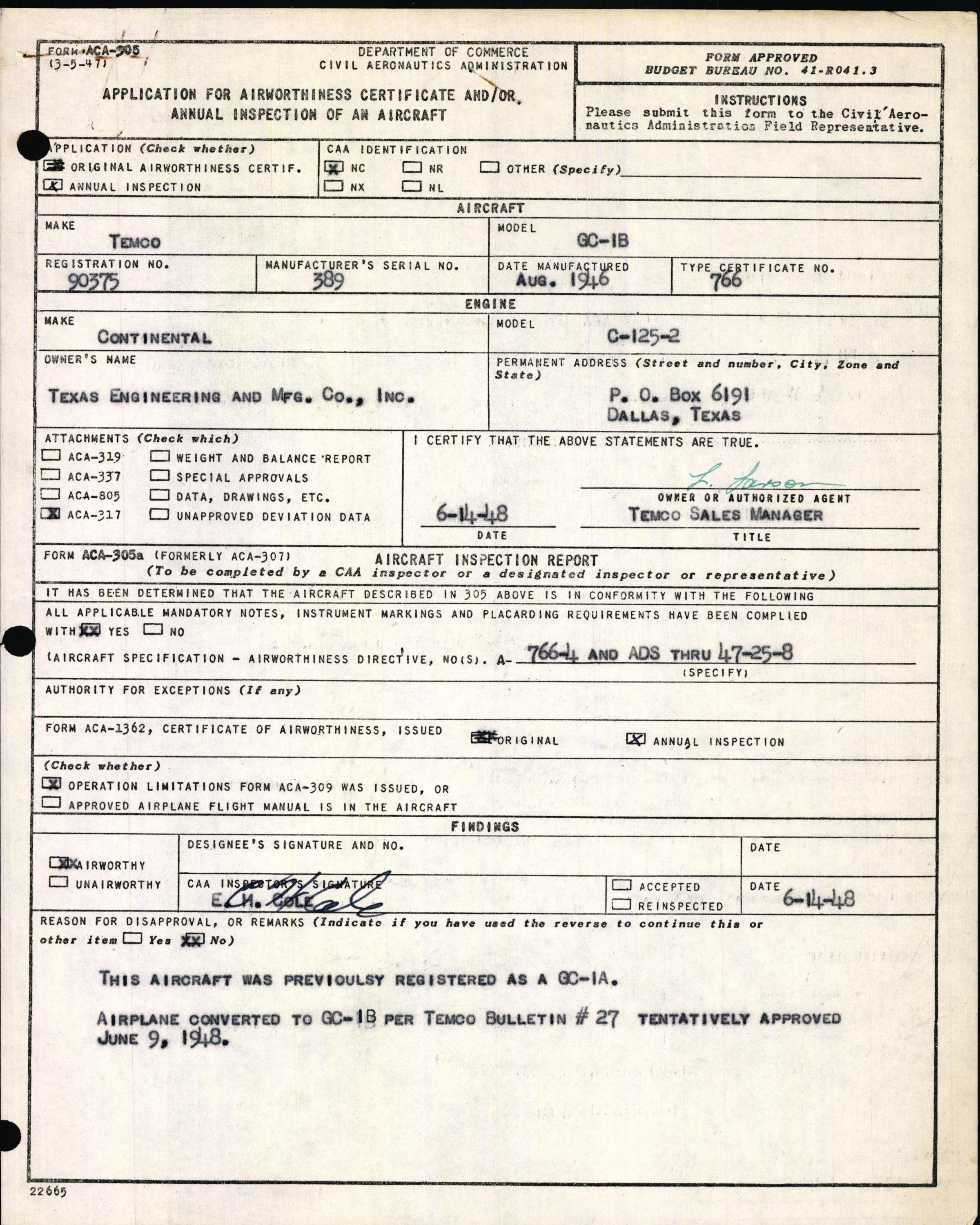 Sample page 3 from AirCorps Library document: Technical Information for Serial Number 389