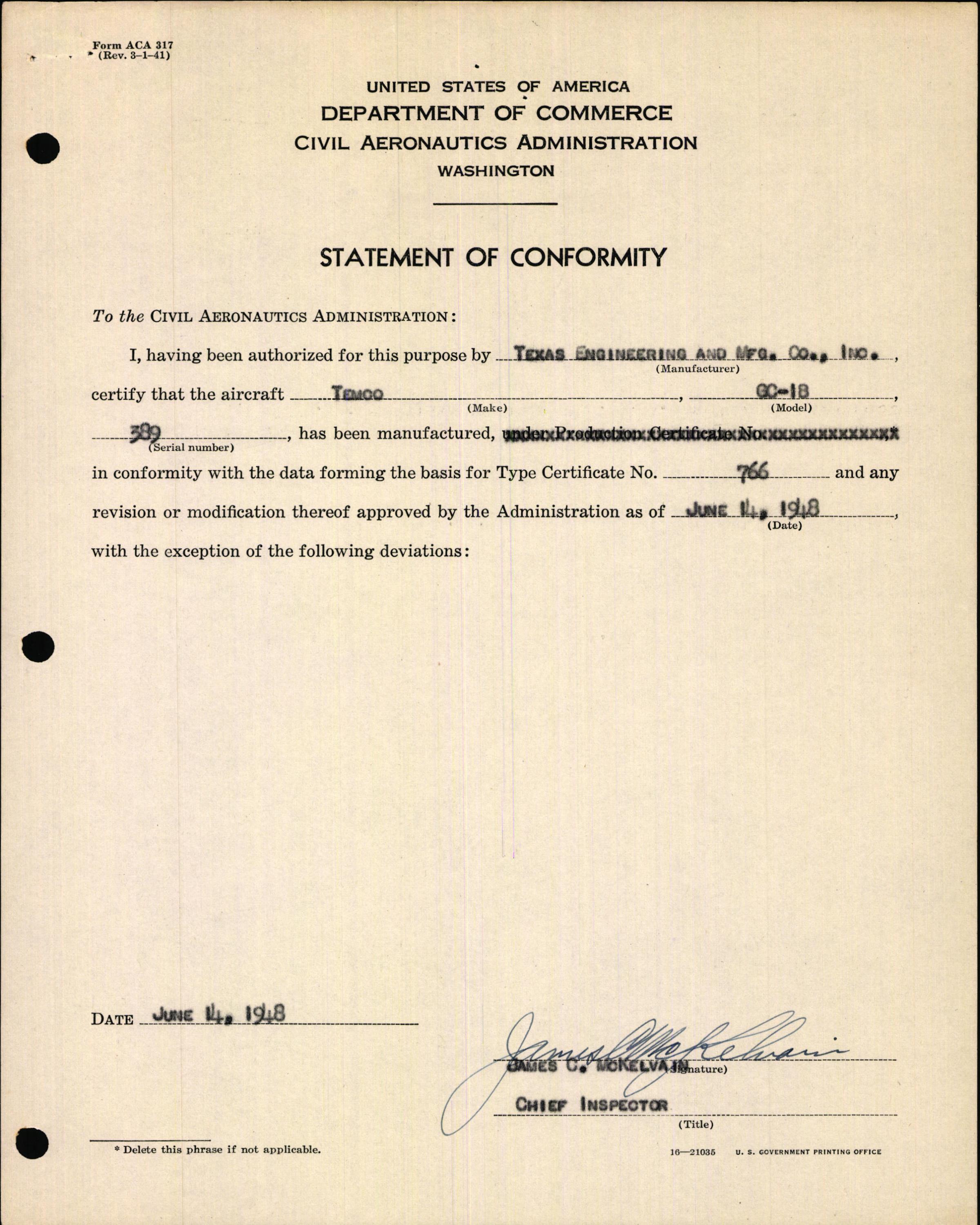 Sample page 5 from AirCorps Library document: Technical Information for Serial Number 389