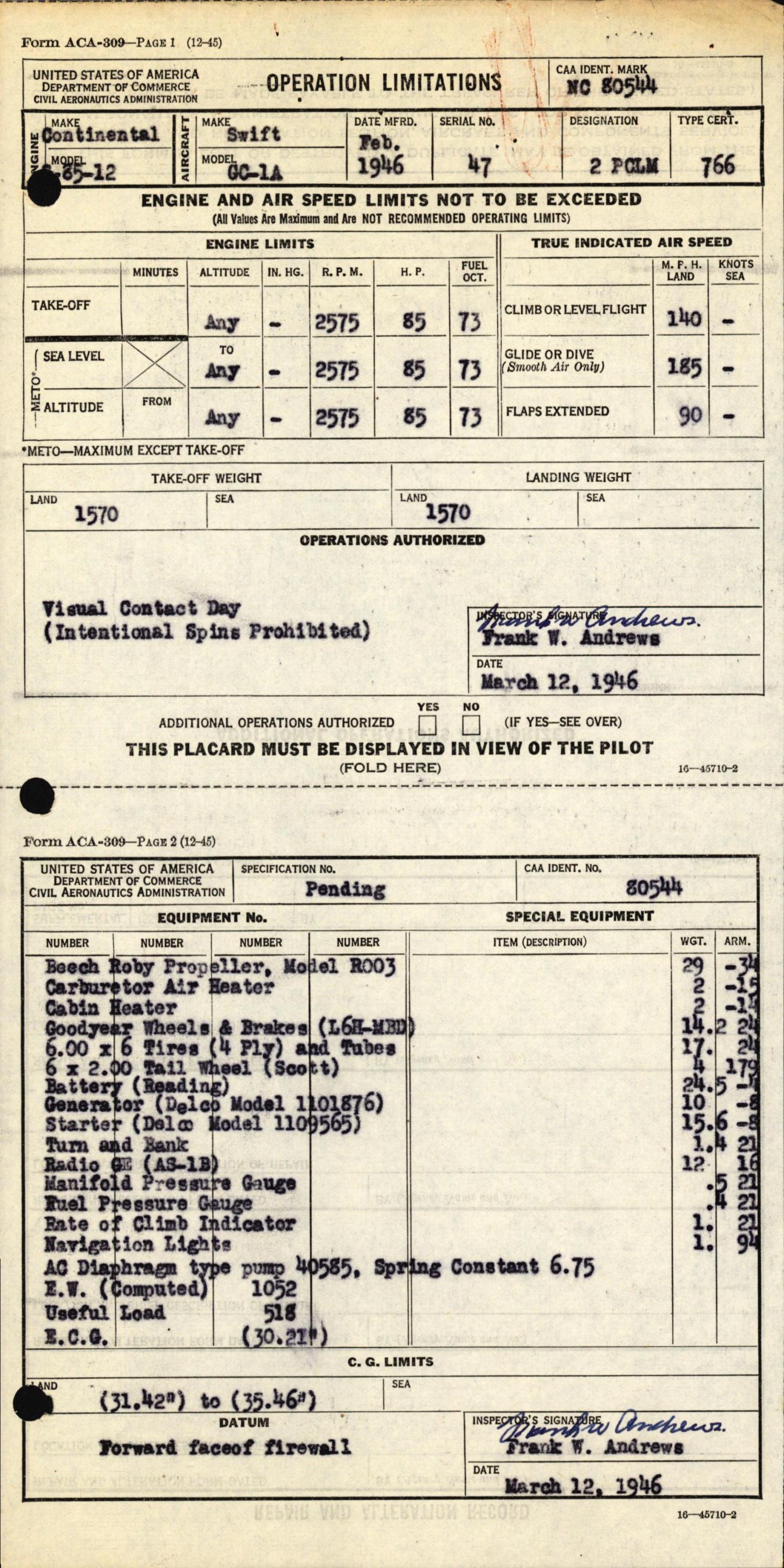 Sample page 5 from AirCorps Library document: Technical Information for Serial Number 47