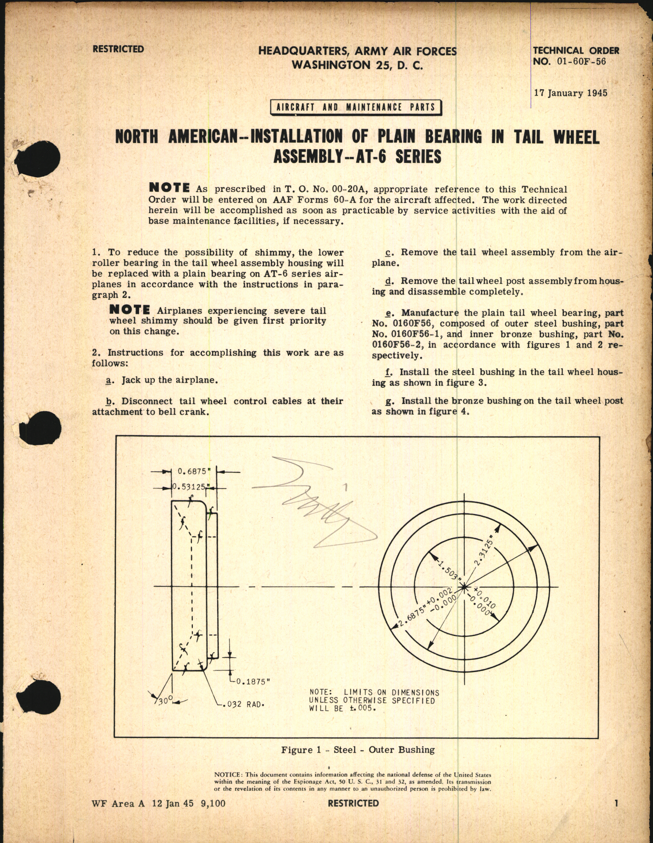 Sample page 1 from AirCorps Library document: Installation of Plain Bearing In Tail Wheel Assembly for AT-6 Series