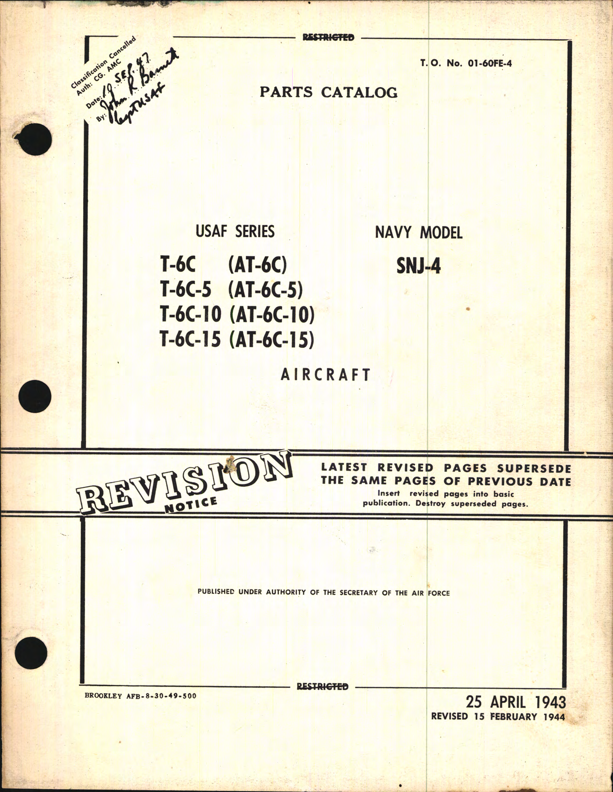 Sample page 1 from AirCorps Library document: Parts Catalog for T-6C, -5, -10, -15 and SNJ-4