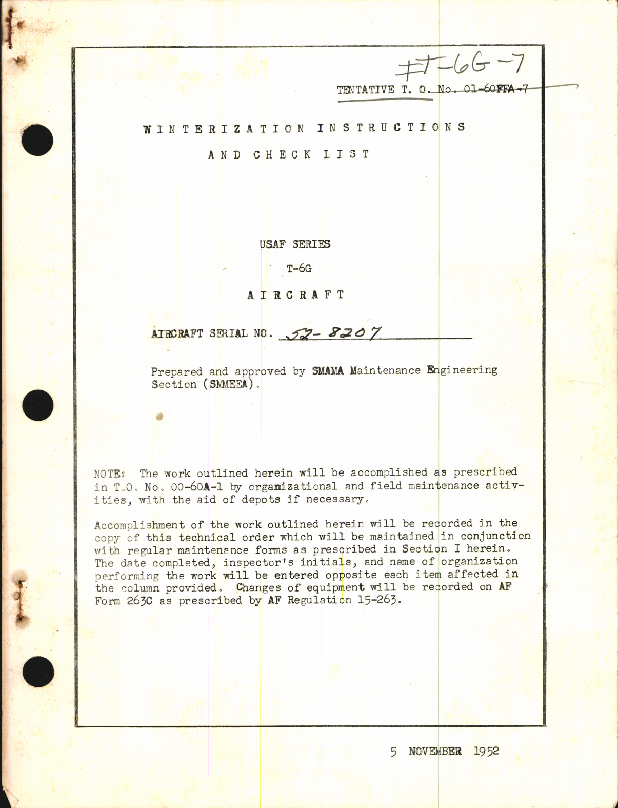 Sample page 1 from AirCorps Library document: Winterization Instructions and Check List for T-6G