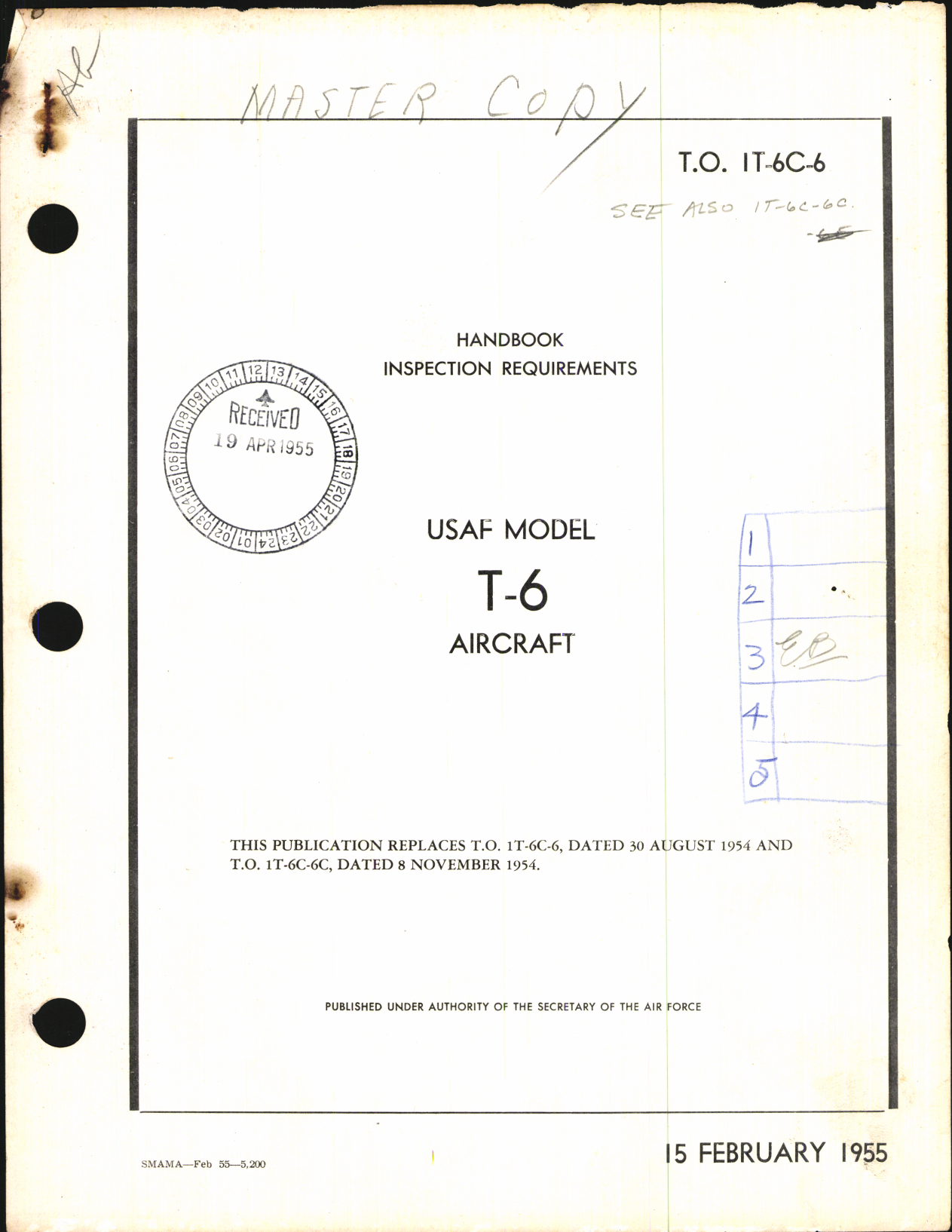 Sample page 1 from AirCorps Library document: Inspection Requirements for T-6 Aircraft