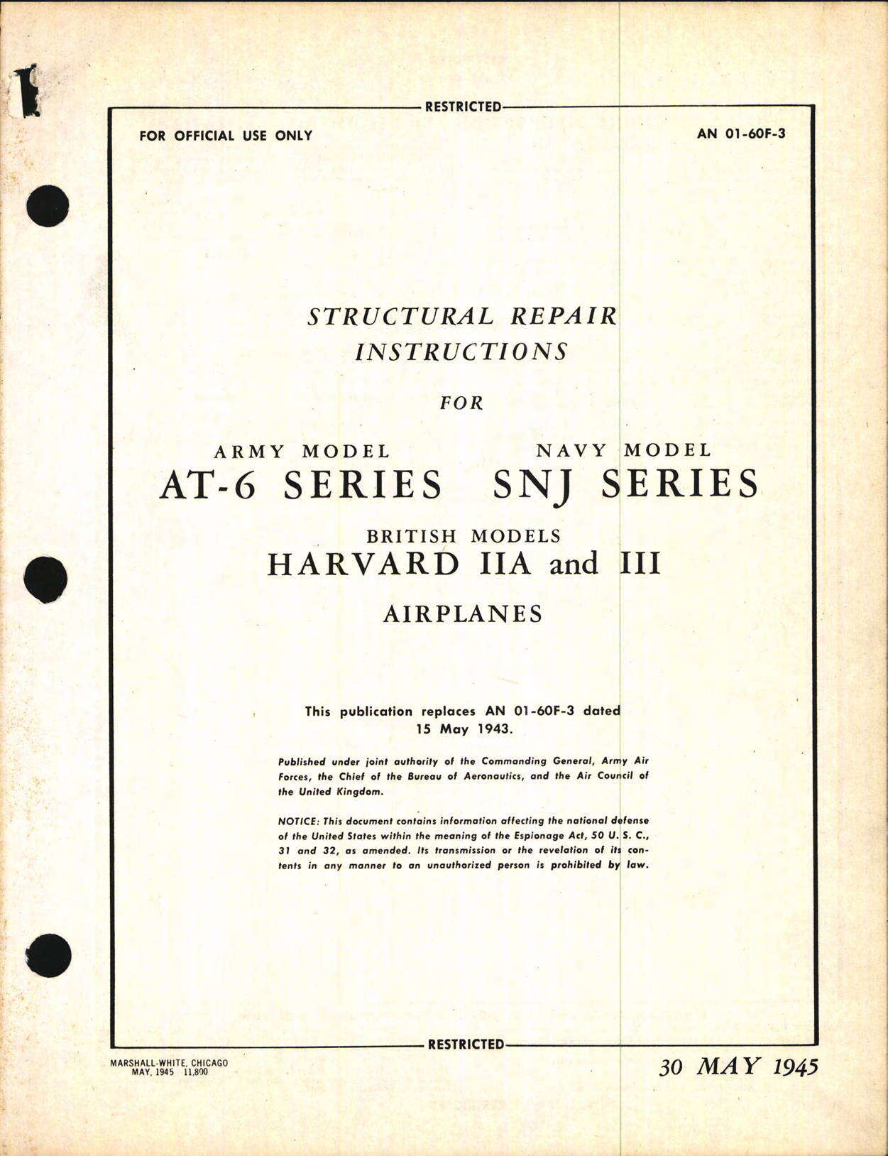 Sample page 1 from AirCorps Library document: Structural Repair Instructions for AT-6 and SNJ Series (Harvard IIA and III)