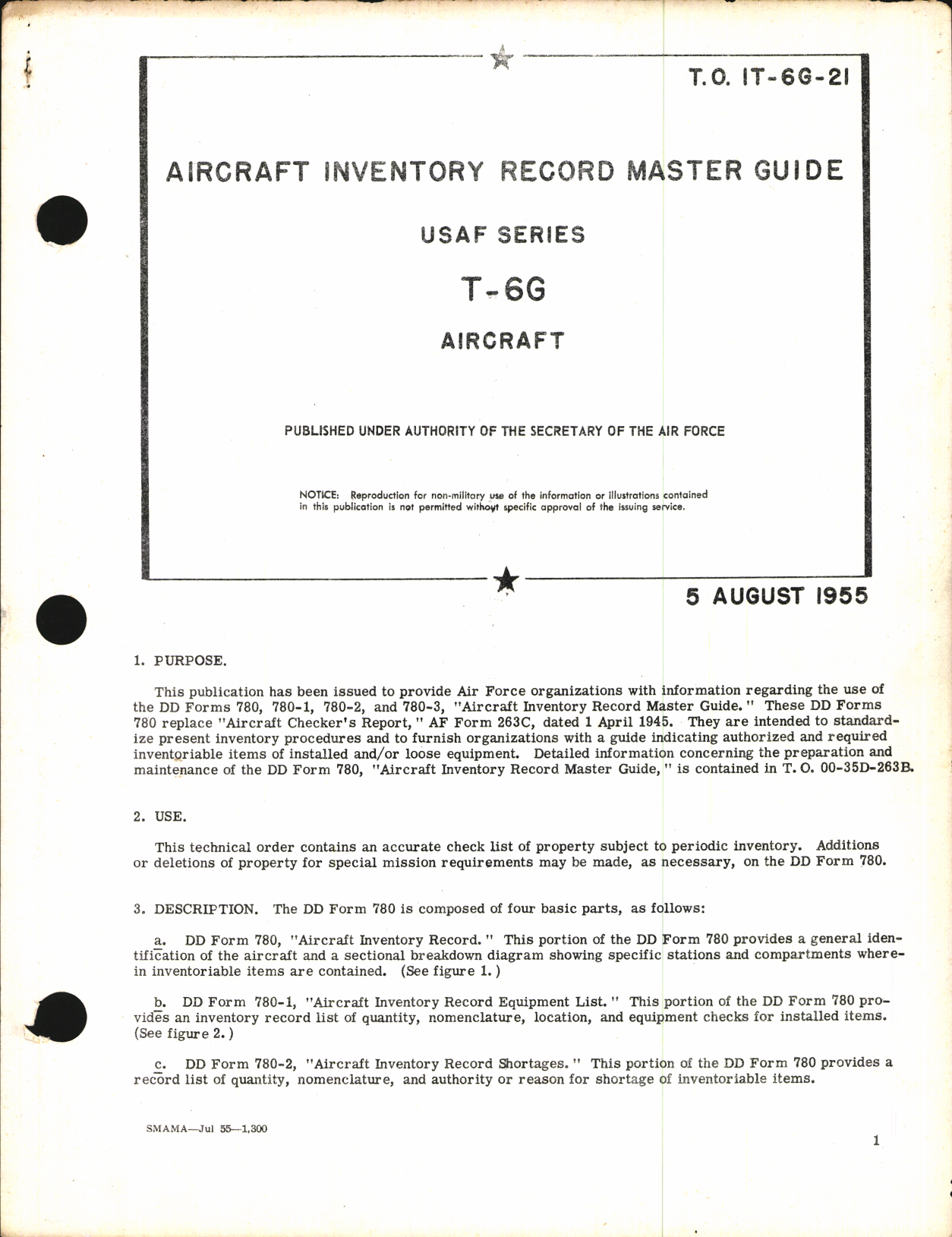 Sample page 1 from AirCorps Library document: Aircraft Inventory Record Master Guide for T-6G