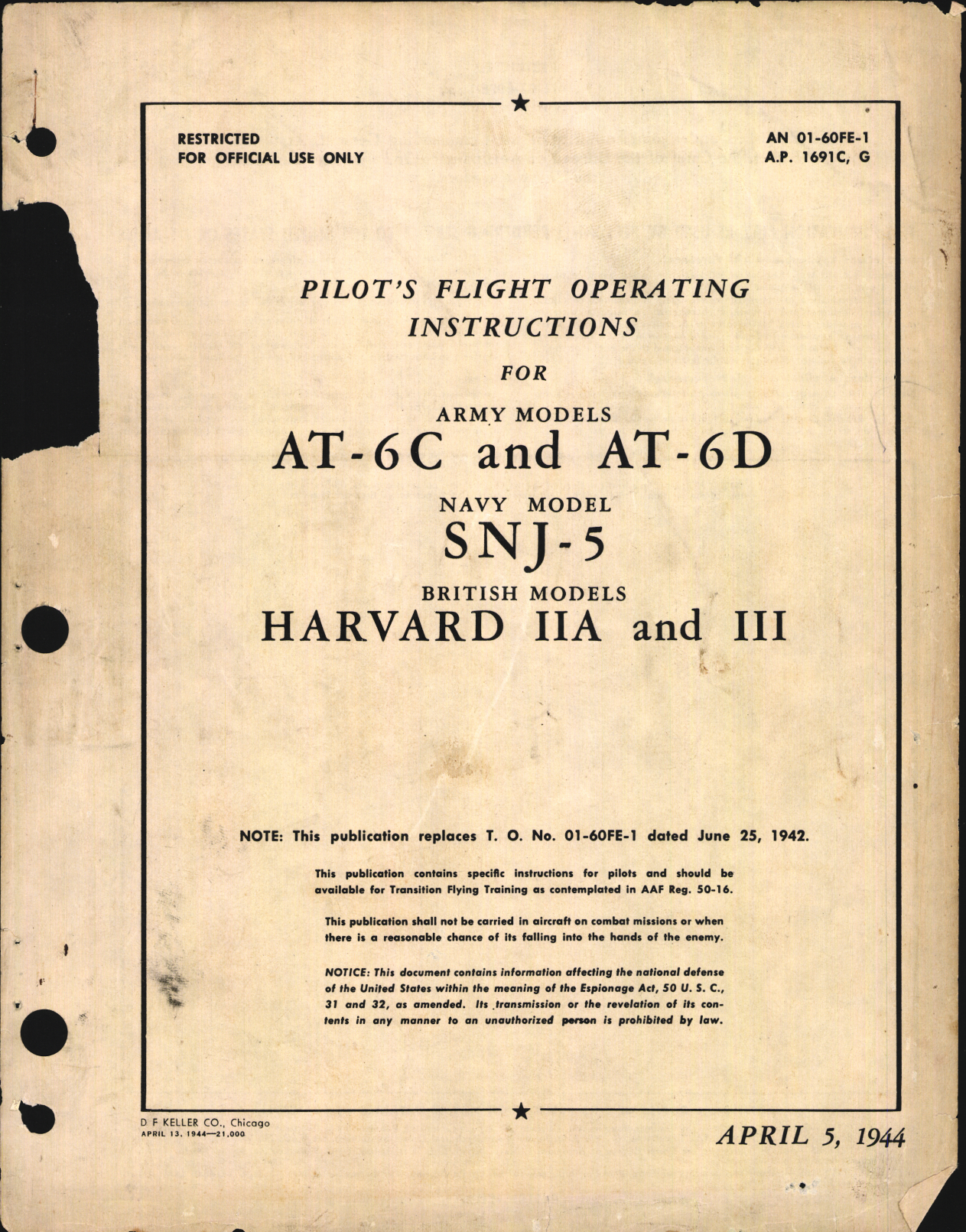 Sample page 1 from AirCorps Library document: Pilot's Flight Operating Instructions for AT-6C and AT-6D, SNJ-5 (Harvard IIA and III)