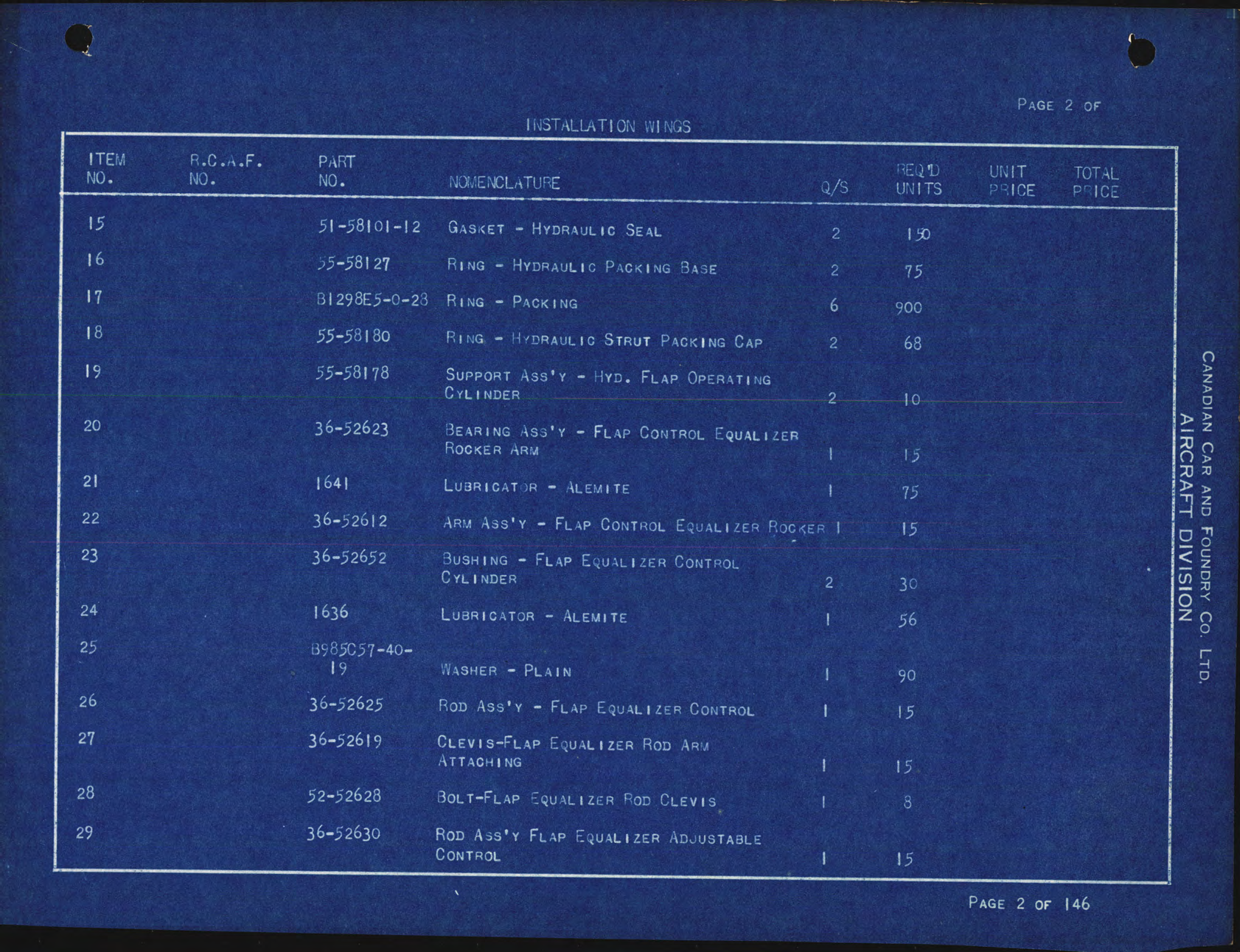 Sample page 5 from AirCorps Library document: Initial Spare Parts Exhibit for 150 Harvard II Aeroplanes