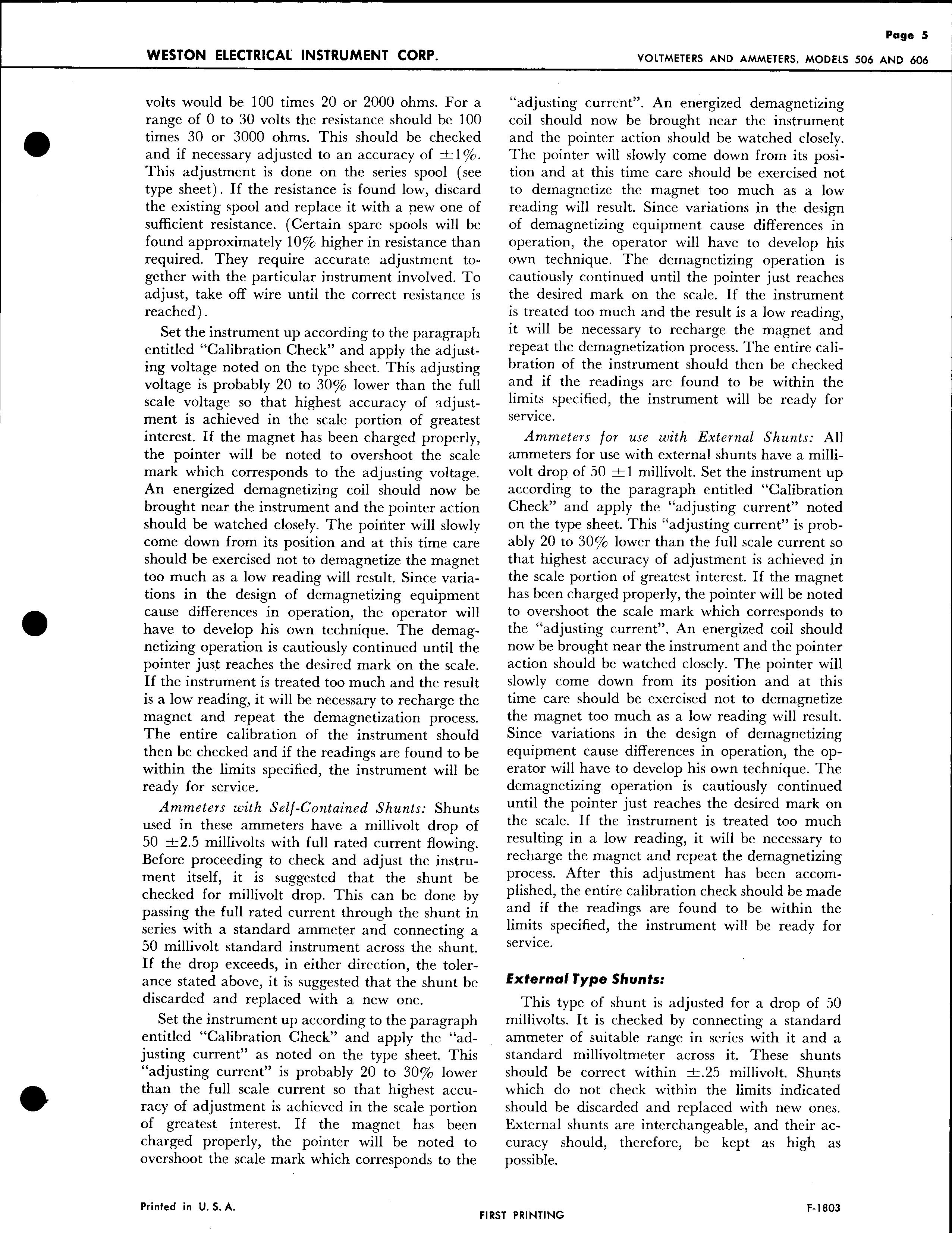 Sample page 5 from AirCorps Library document: Service Instructions for Models 506 & 606 Voltmeters and Ammeters