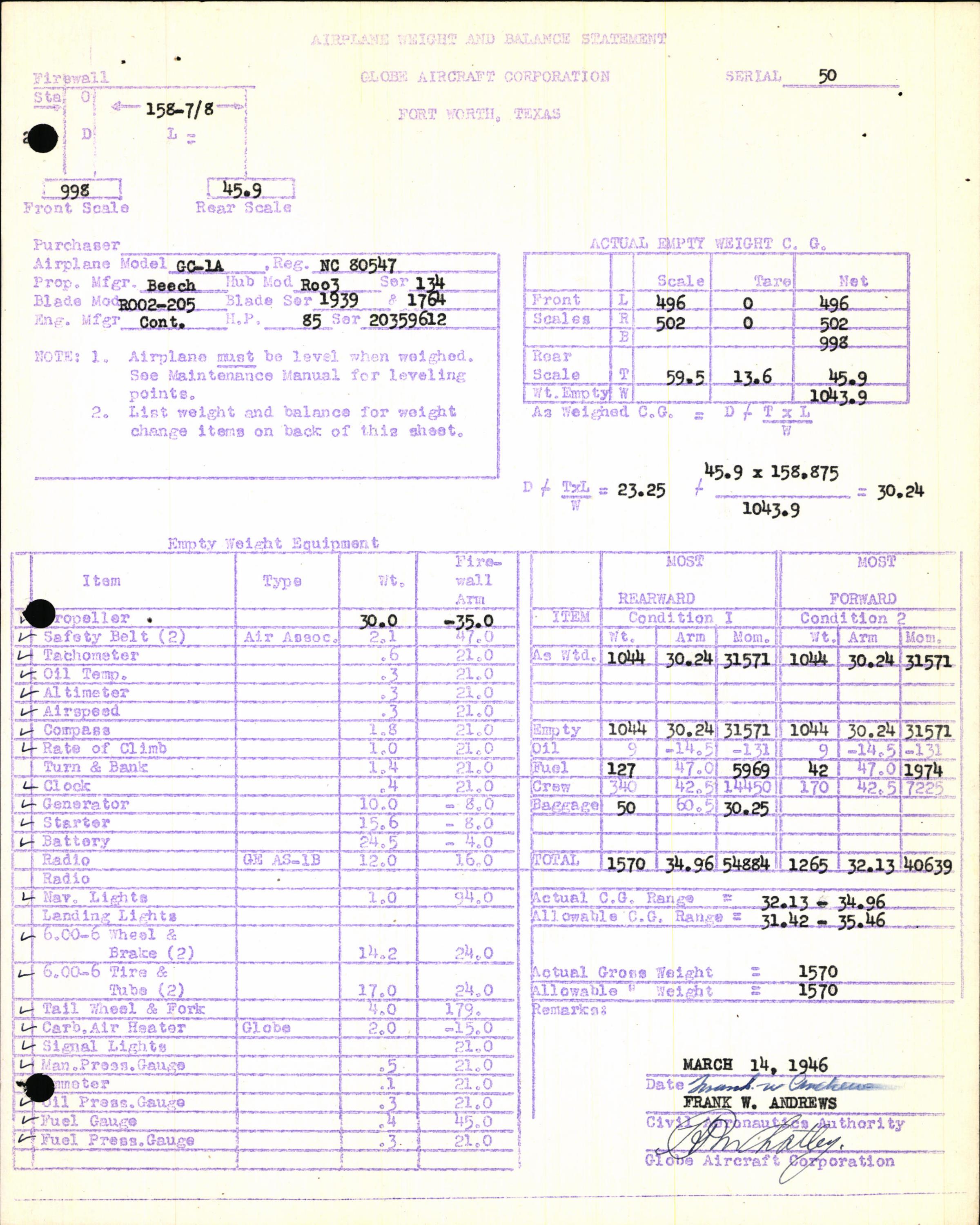 Sample page 5 from AirCorps Library document: Technical Information for Serial Number 50
