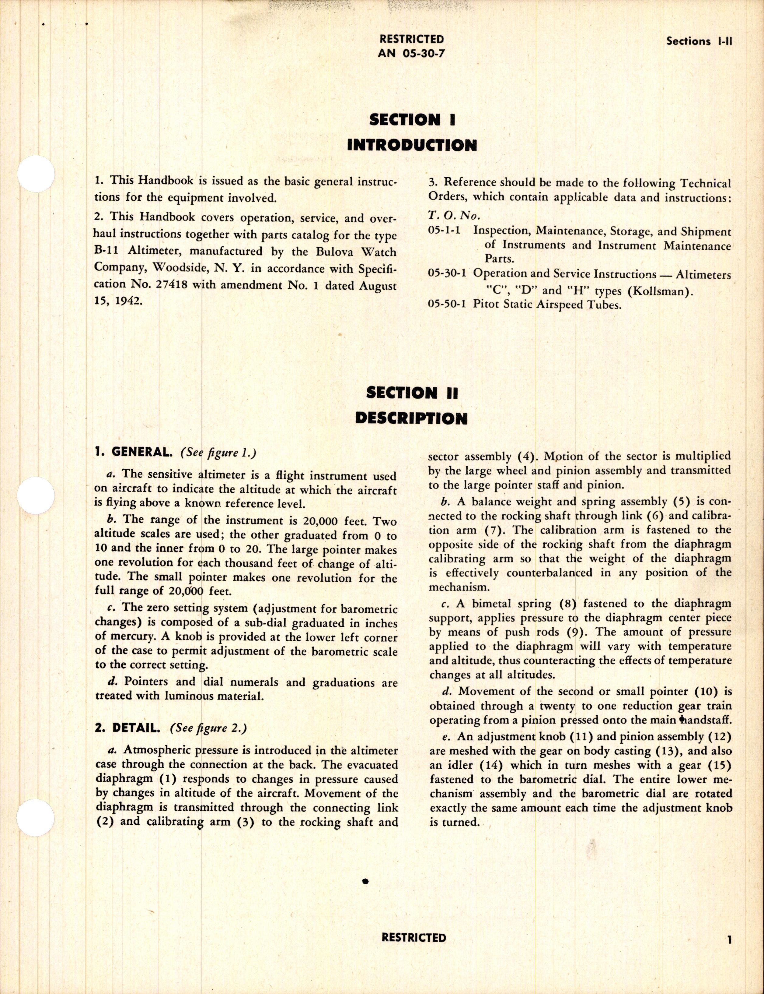 Sample page 5 from AirCorps Library document: Handbook of Instructions with Parts Catalog for Bulova Type B-11 Altimeter