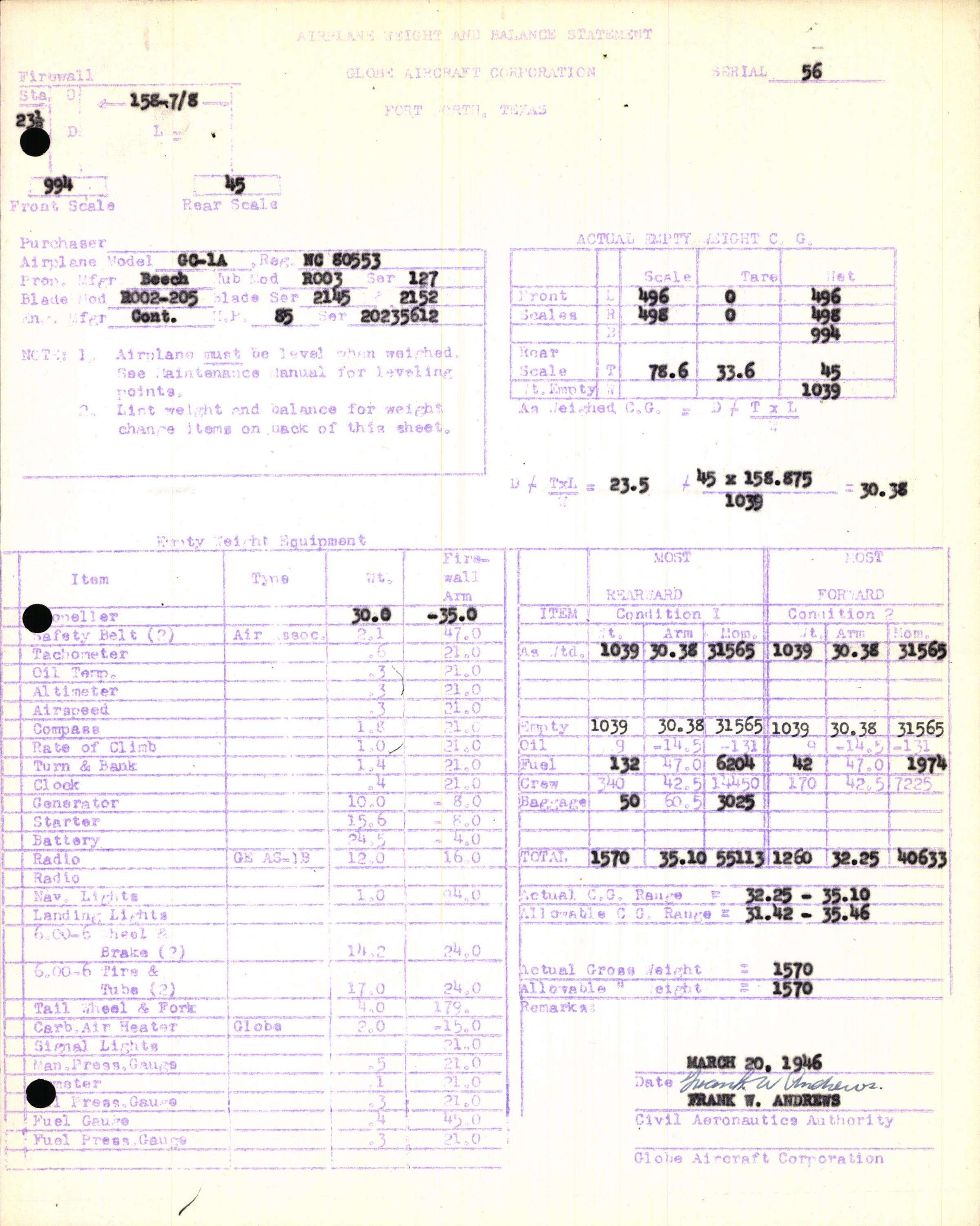 Sample page 5 from AirCorps Library document: Technical Information for Serial Number 56