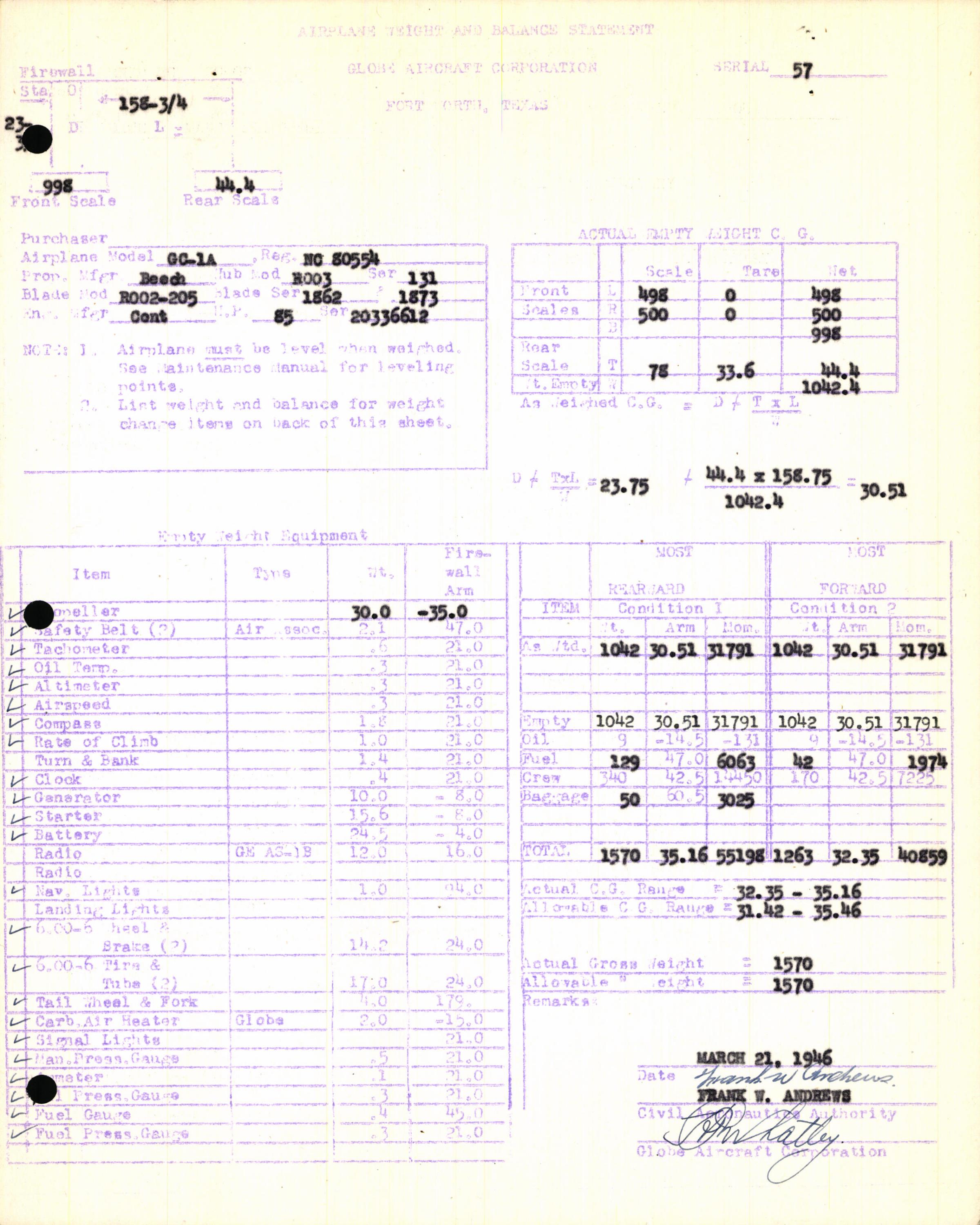 Sample page 5 from AirCorps Library document: Technical Information for Serial Number 57