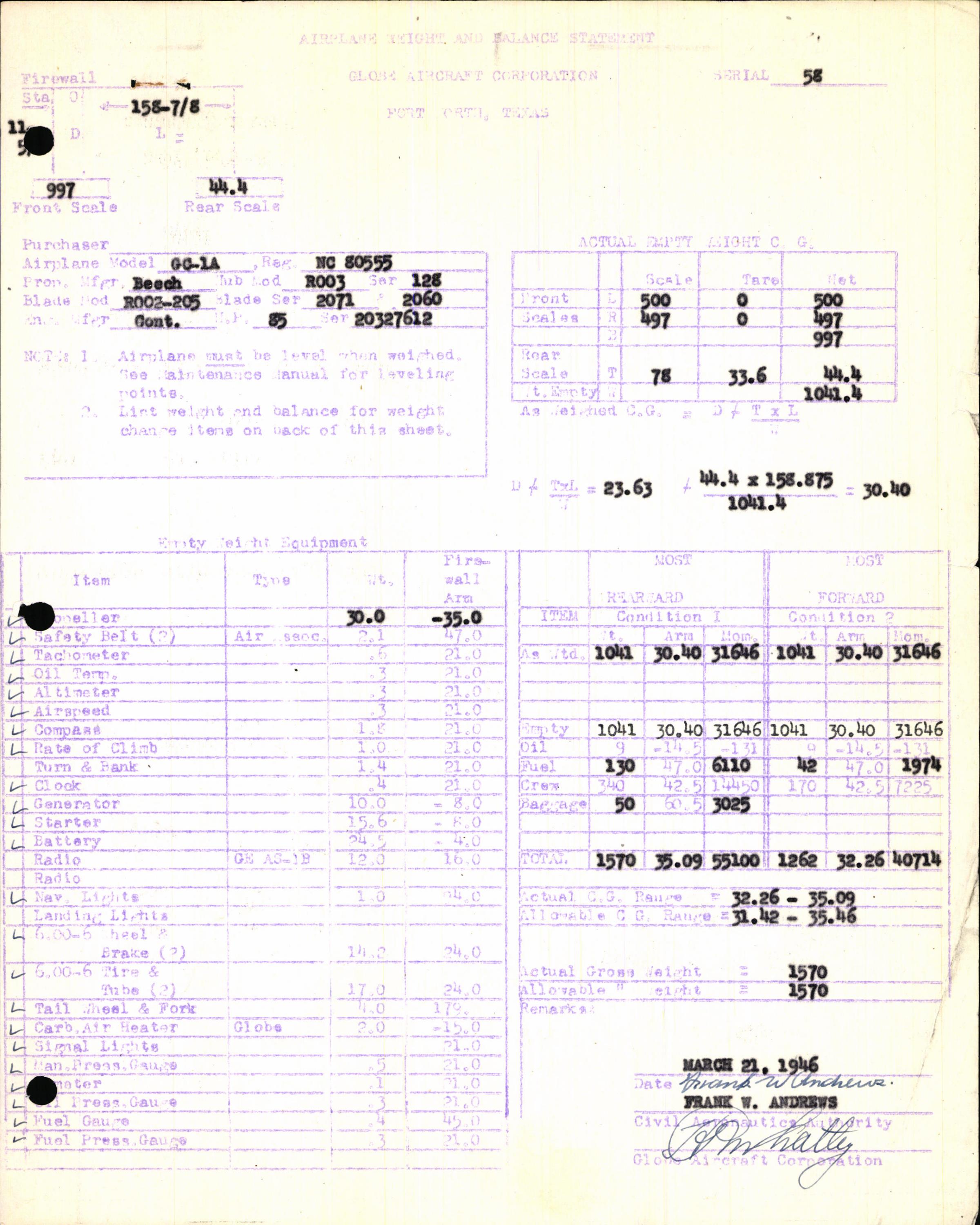 Sample page 5 from AirCorps Library document: Technical Information for Serial Number 58