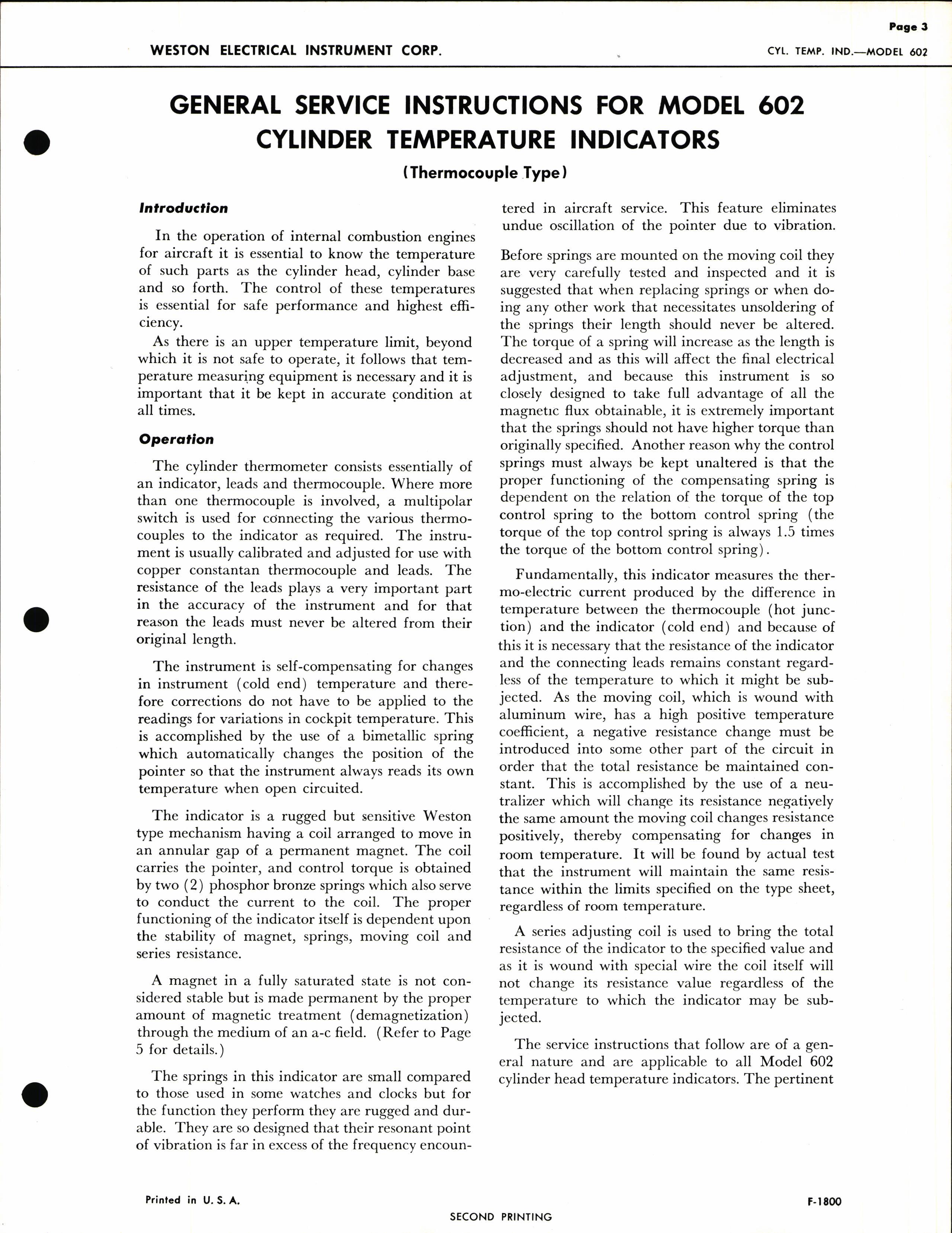 Sample page 3 from AirCorps Library document: Service Instructions for Model 602 Cylinder Temperature Indicators