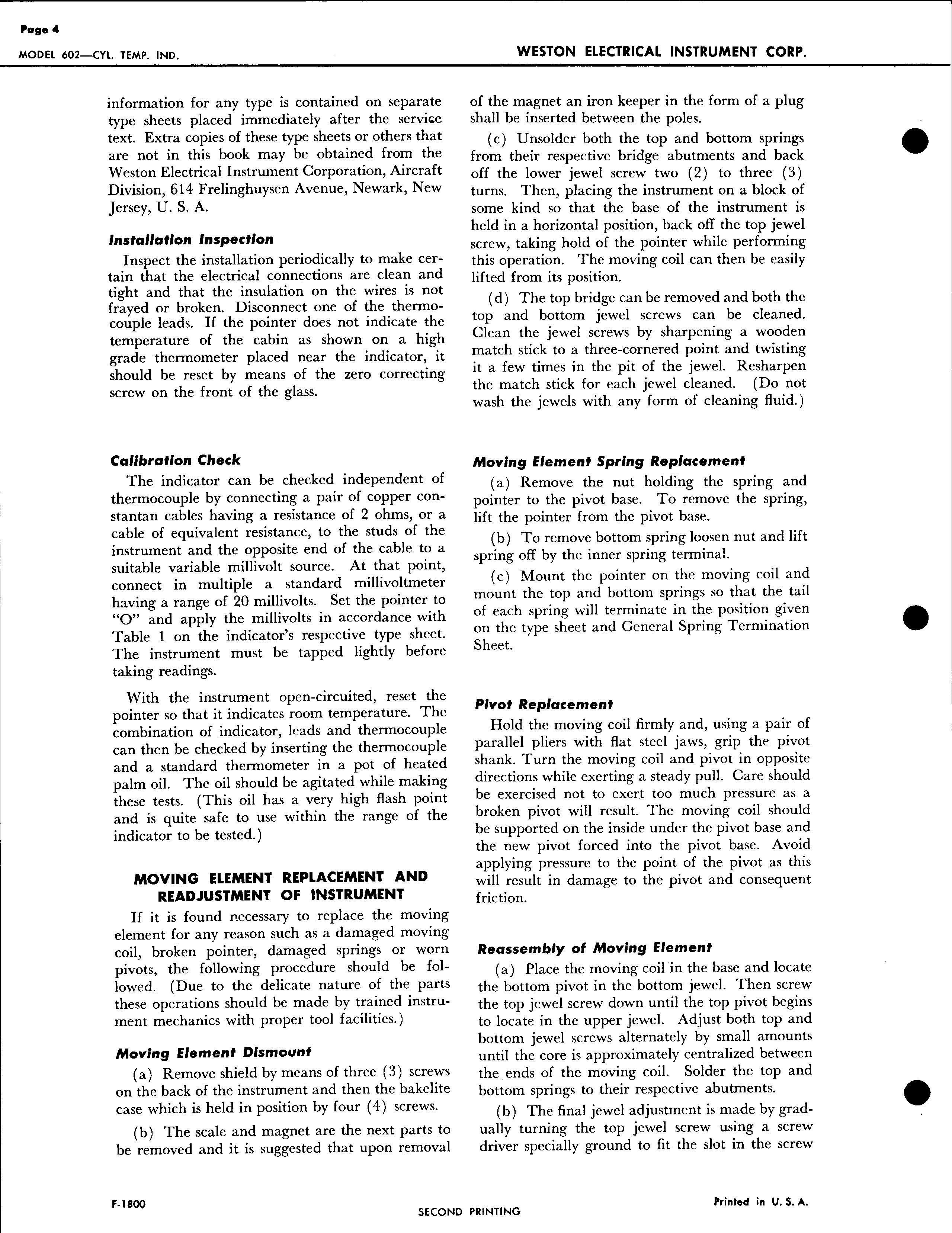 Sample page 4 from AirCorps Library document: Service Instructions for Model 602 Cylinder Temperature Indicators