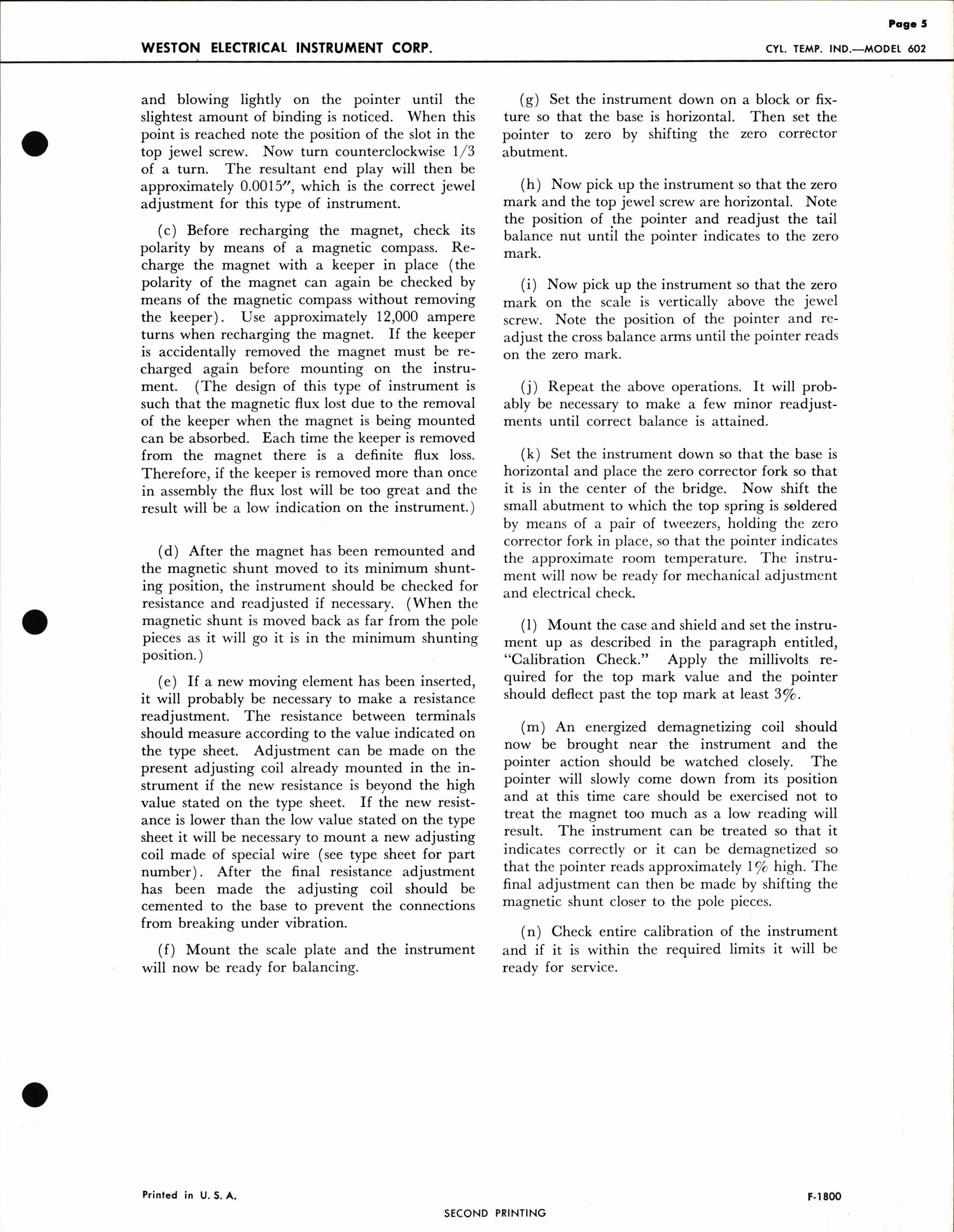 Sample page 5 from AirCorps Library document: Service Instructions for Model 602 Cylinder Temperature Indicators