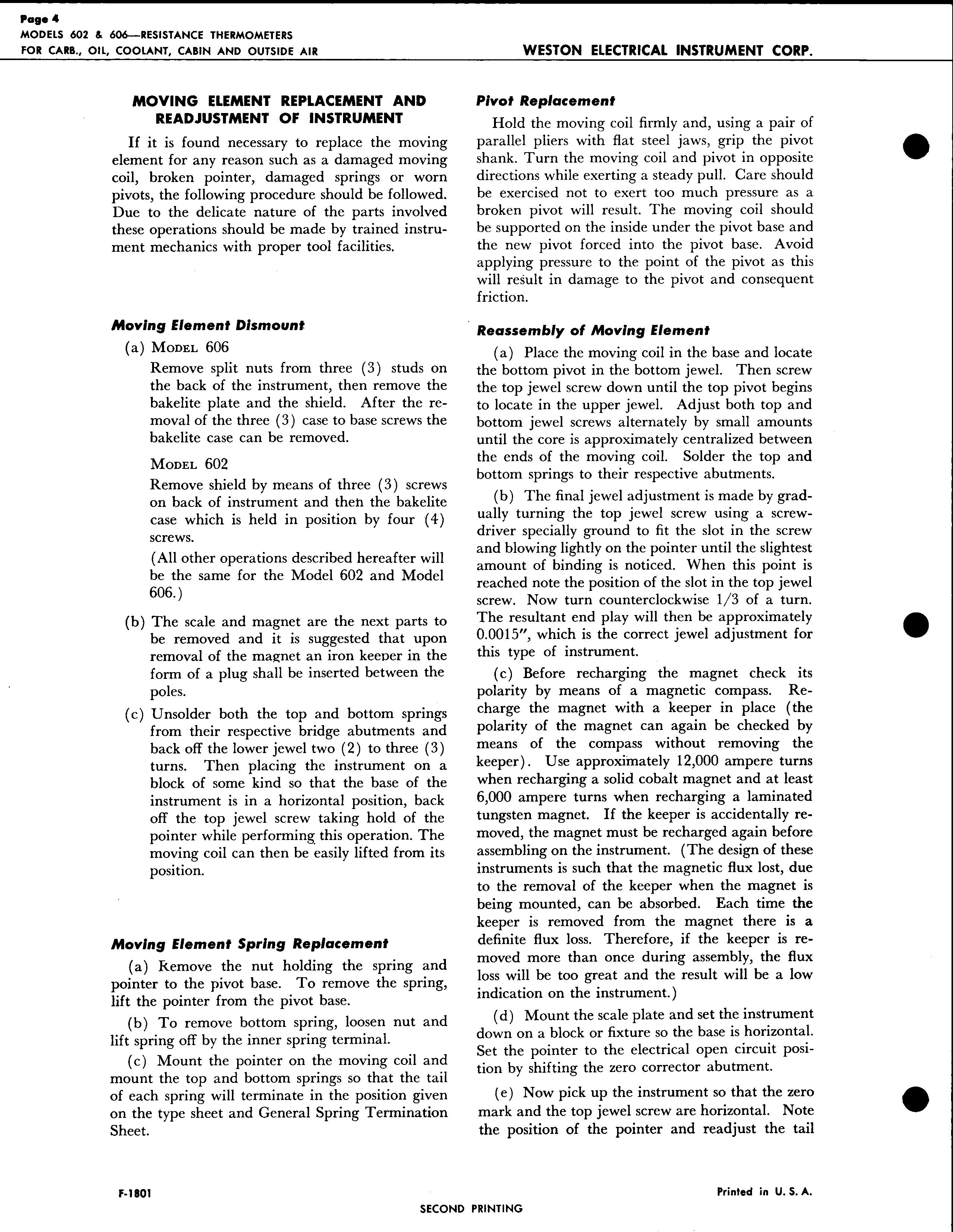 Sample page 4 from AirCorps Library document: Service Instructions for Models 602 & 606 Resistance Thermometers