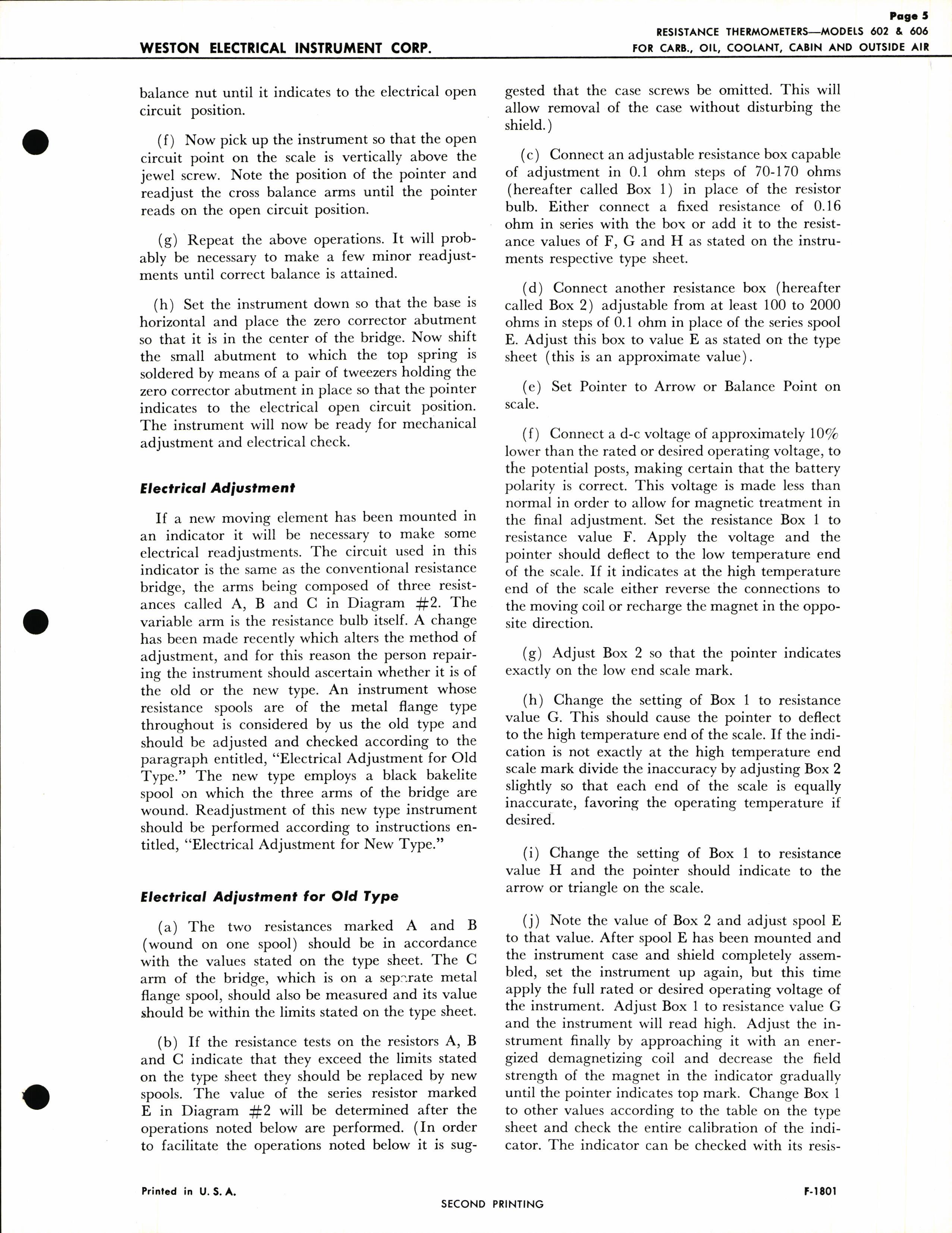 Sample page 5 from AirCorps Library document: Service Instructions for Models 602 & 606 Resistance Thermometers