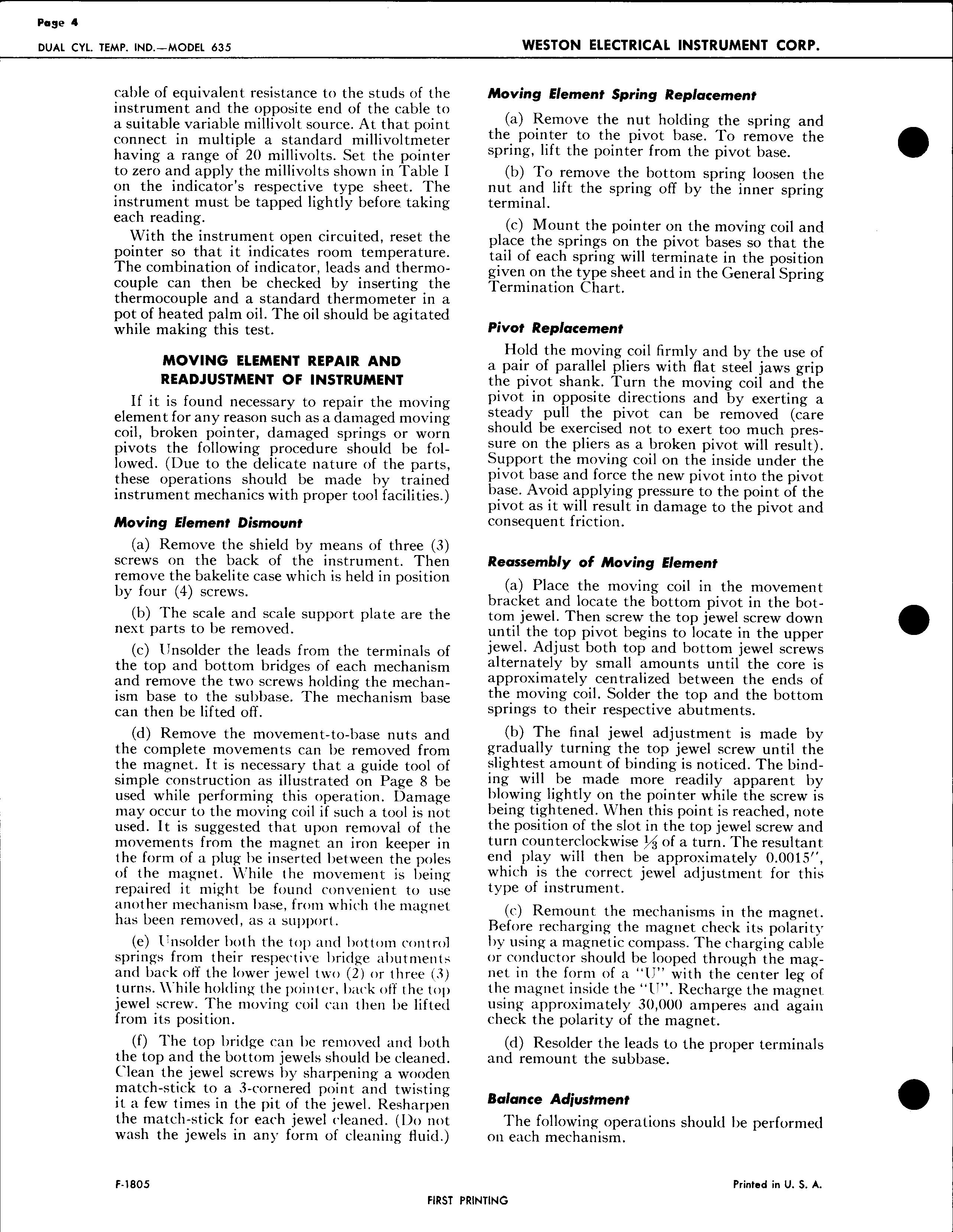 Sample page 4 from AirCorps Library document: Service Instructions for model 635 Dual Cylinder Temperature Indicators