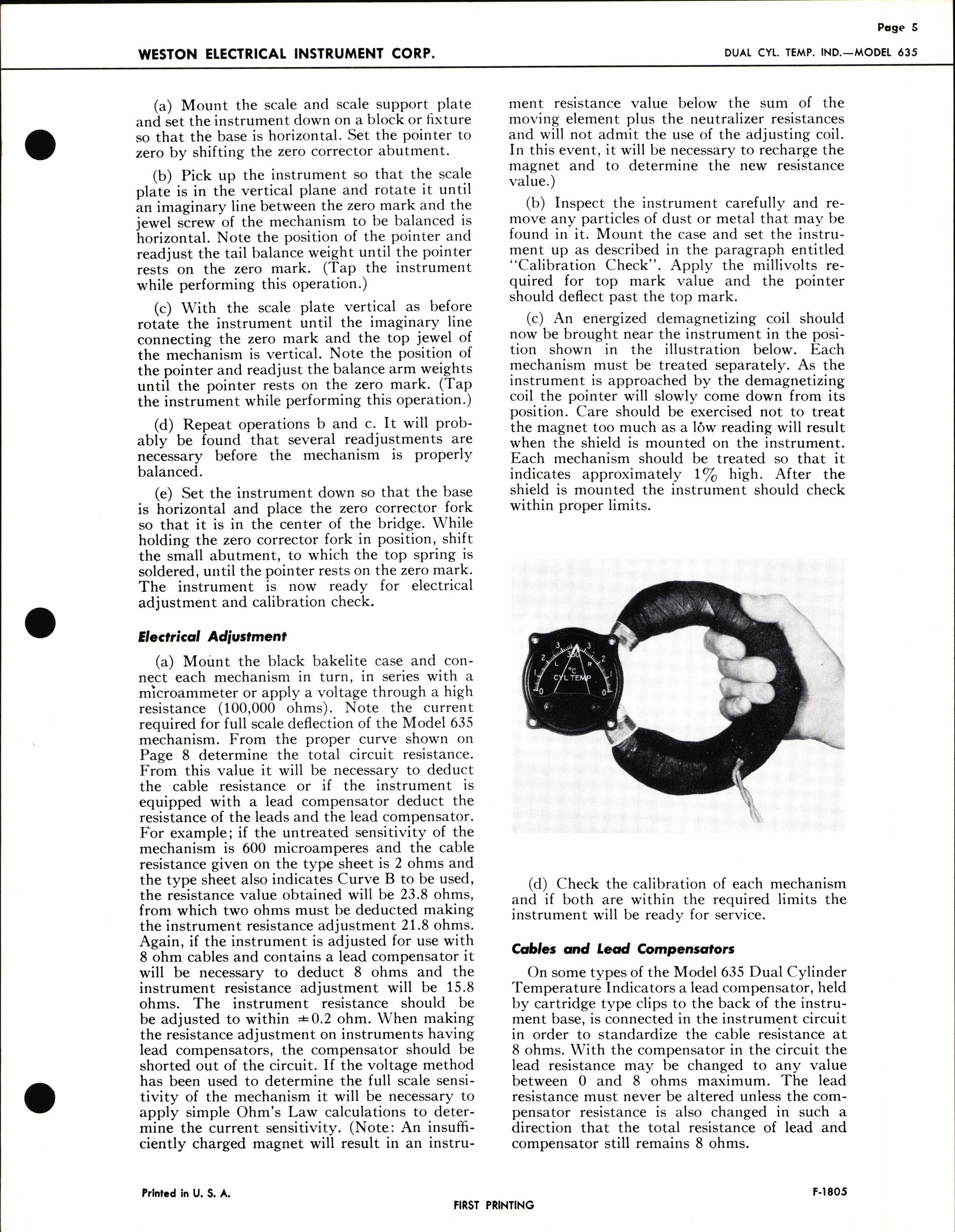 Sample page 5 from AirCorps Library document: Service Instructions for model 635 Dual Cylinder Temperature Indicators