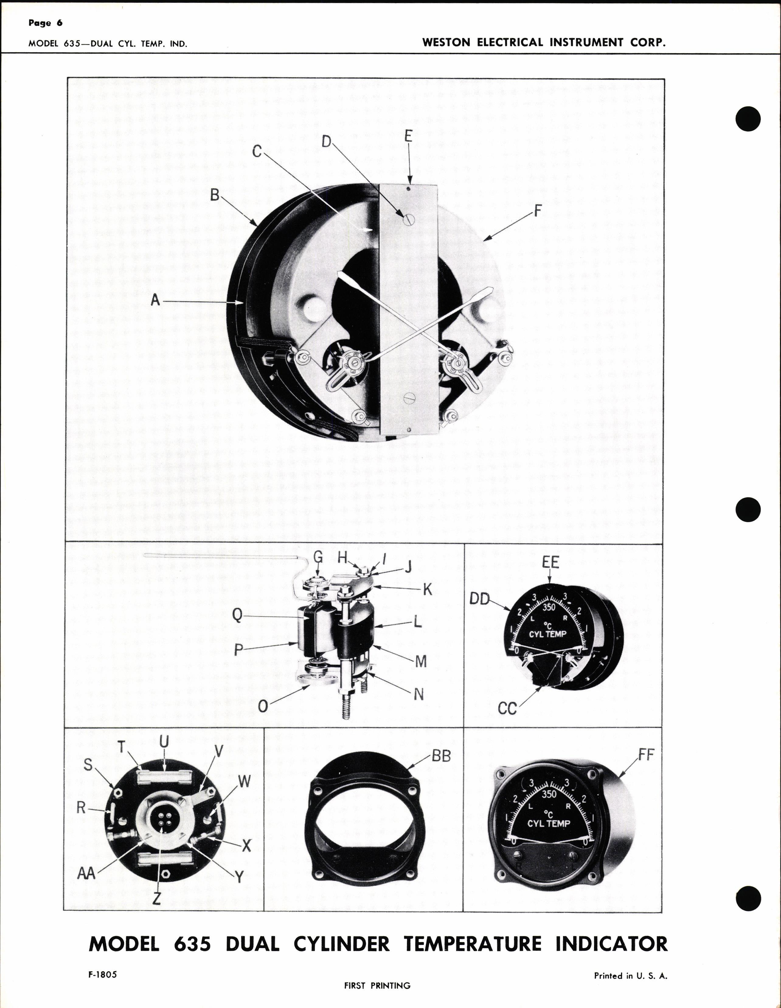 Sample page 6 from AirCorps Library document: Service Instructions for model 635 Dual Cylinder Temperature Indicators