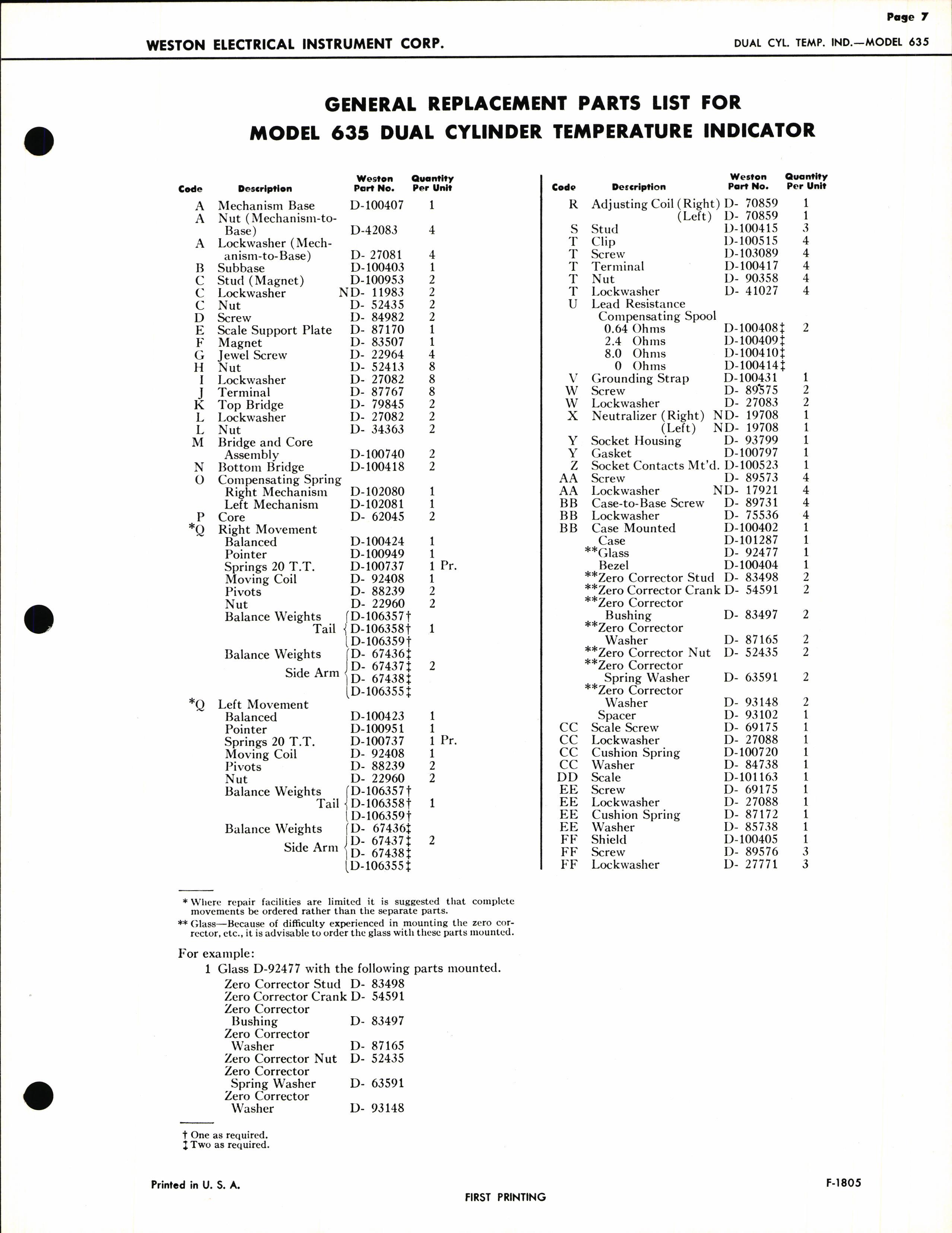 Sample page 7 from AirCorps Library document: Service Instructions for model 635 Dual Cylinder Temperature Indicators