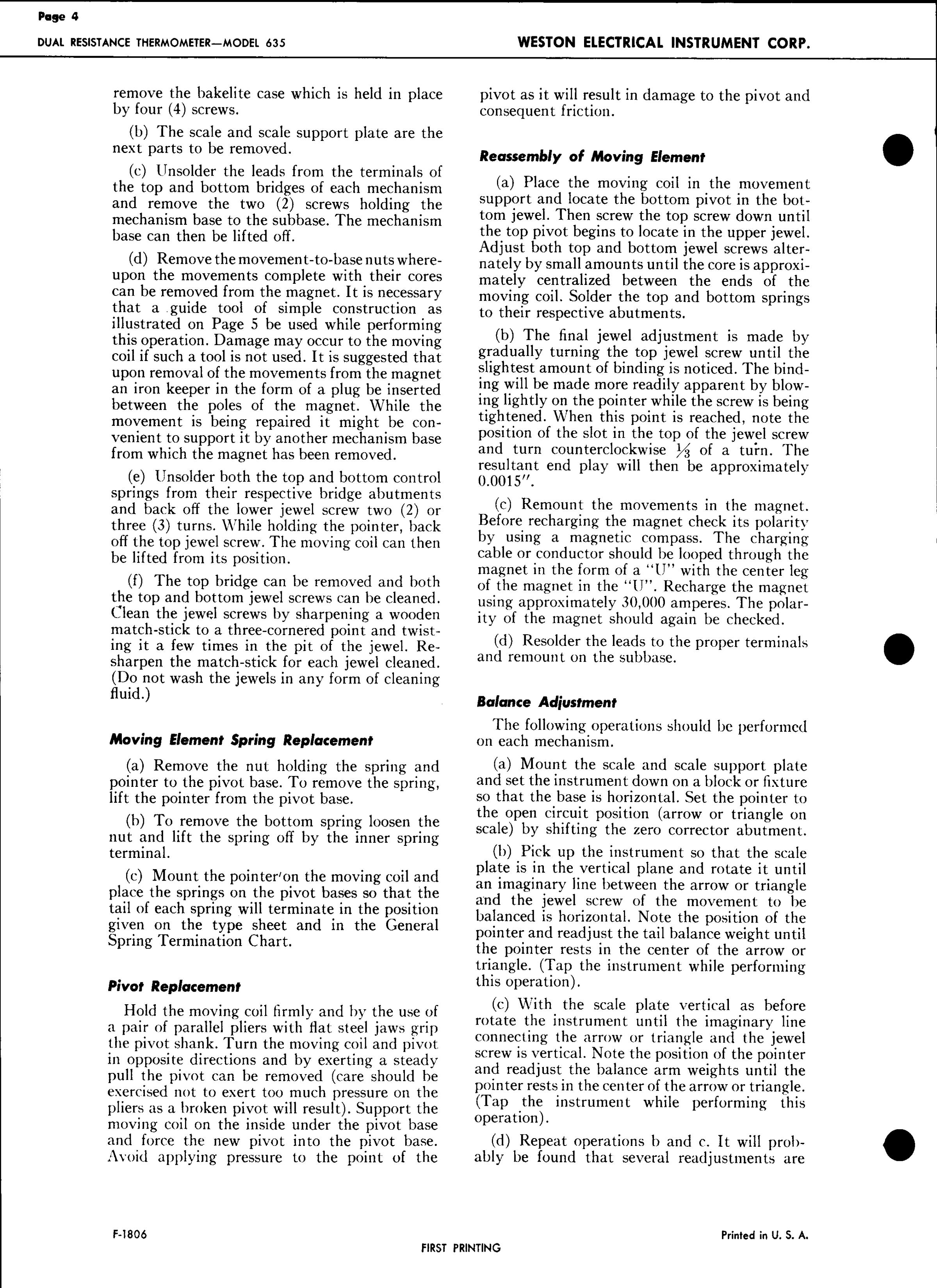 Sample page 4 from AirCorps Library document: Service Instructions for Model 35 Dual Resistance Thermometer