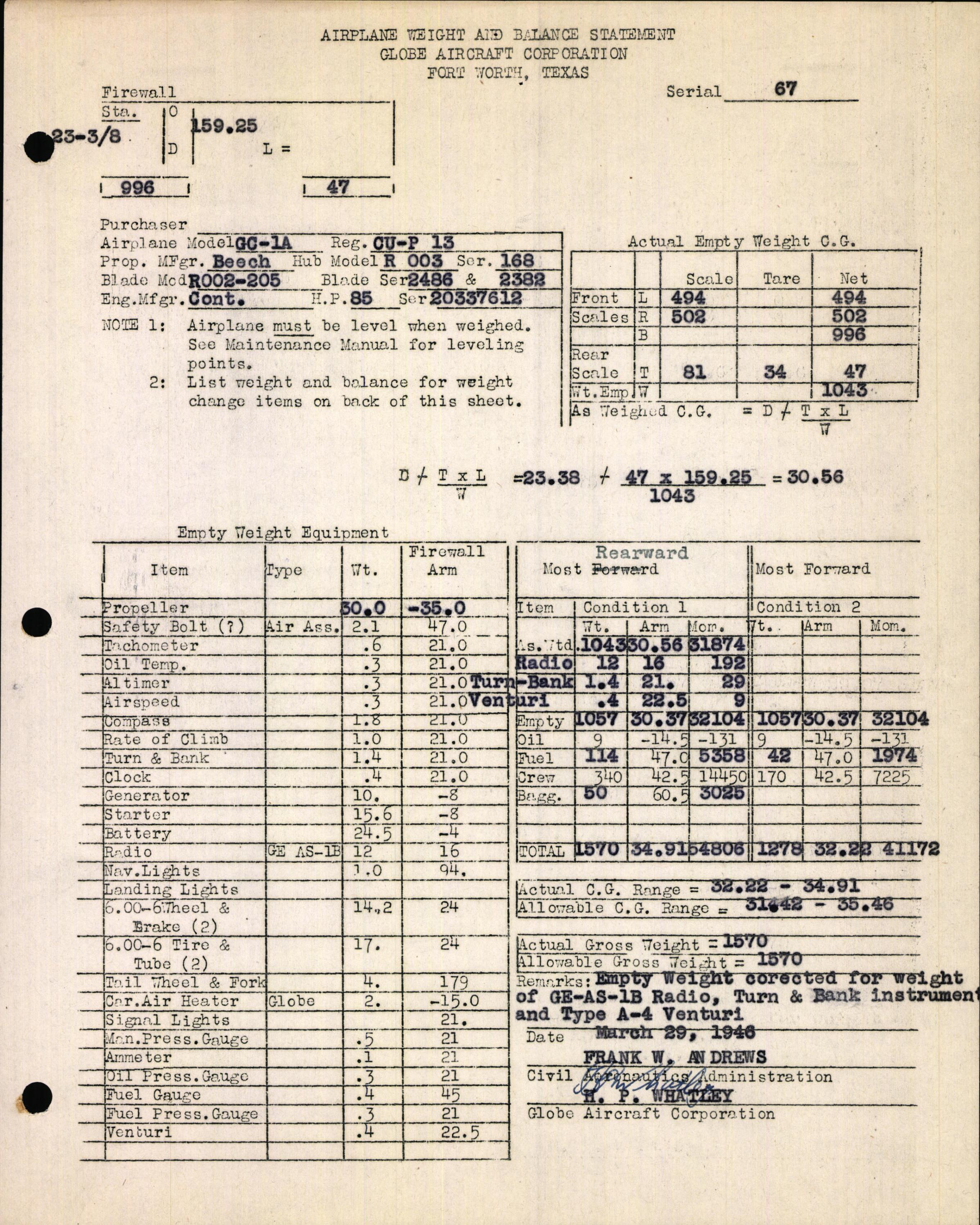 Sample page 5 from AirCorps Library document: Technical Information for Serial Number 67