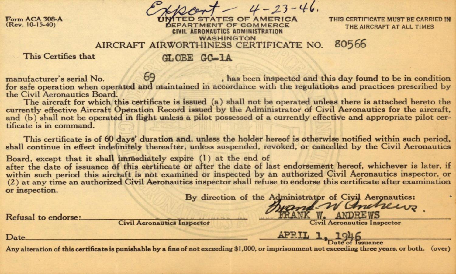 Sample page 5 from AirCorps Library document: Technical Information for Serial Number 69