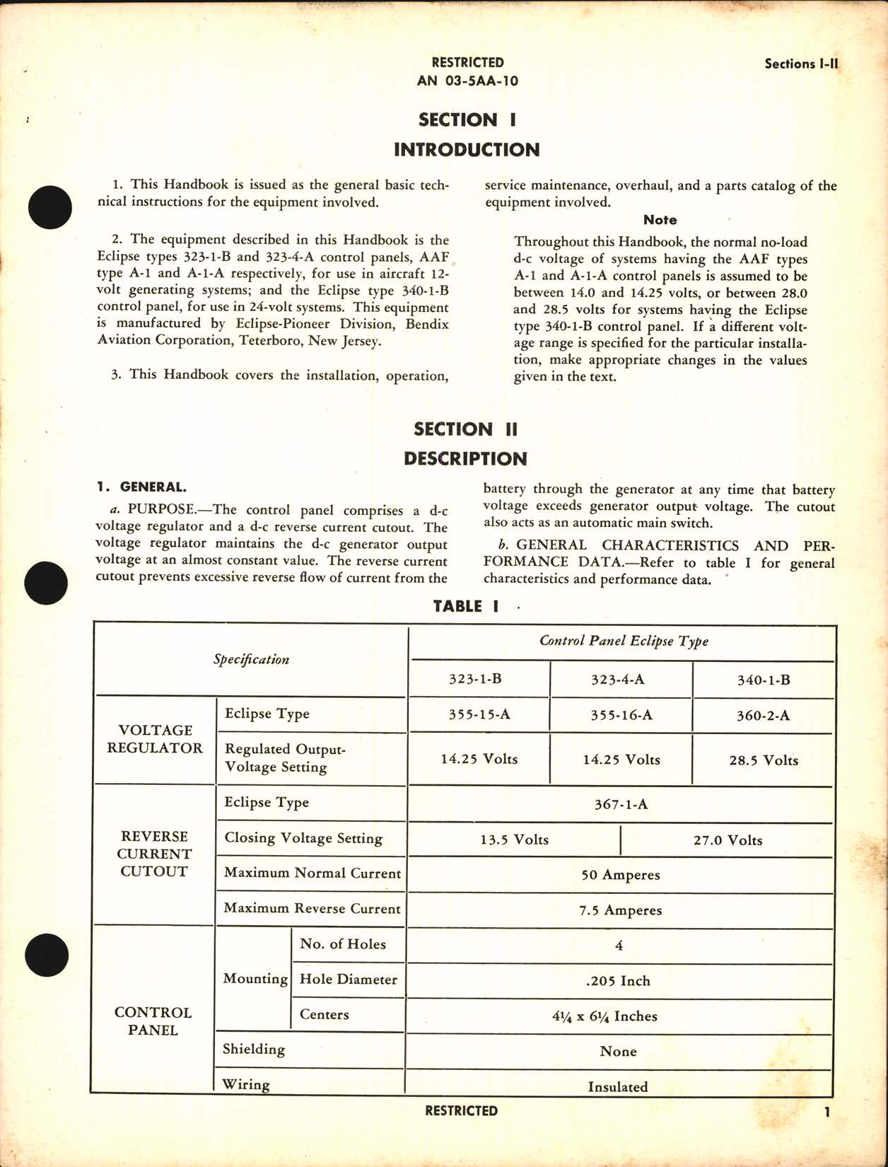 Sample page 5 from AirCorps Library document: Handbook of Instructions with Parts Catalog for Types 323 and 340 D-C Generator Control Panels