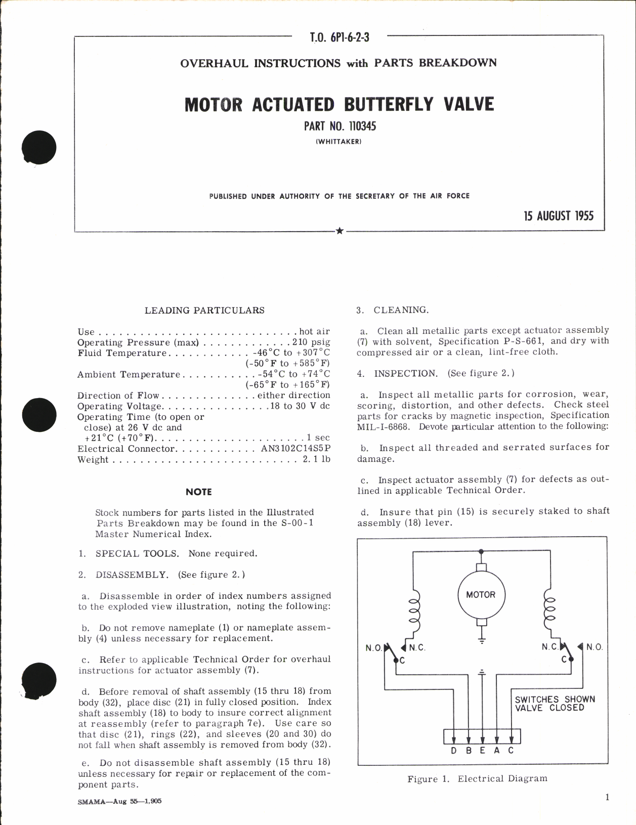 Sample page 1 from AirCorps Library document: Overhaul Instructions with Parts Breakdown for Motor Actuated Butterfly Valve Part No. 110345