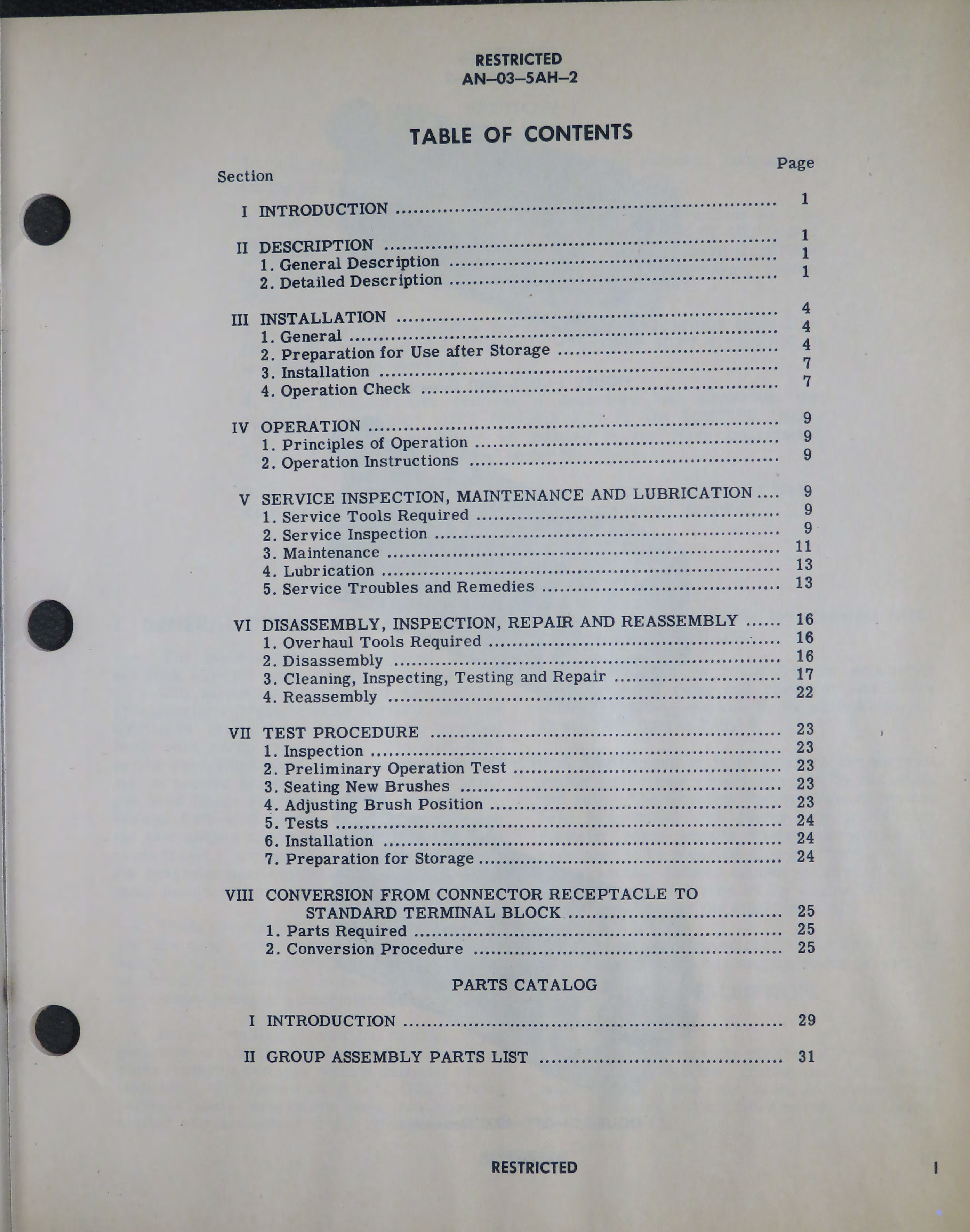 Sample page 5 from AirCorps Library document: Handbook of Instructions with Parts Catalog for Main Engine Driven Generators