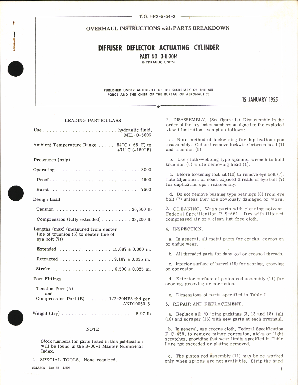 Sample page 1 from AirCorps Library document: Overhaul Instructions with Parts Breakdown for Diffuser Deflector Actuating Cylinder Part NO. 3-U-3014