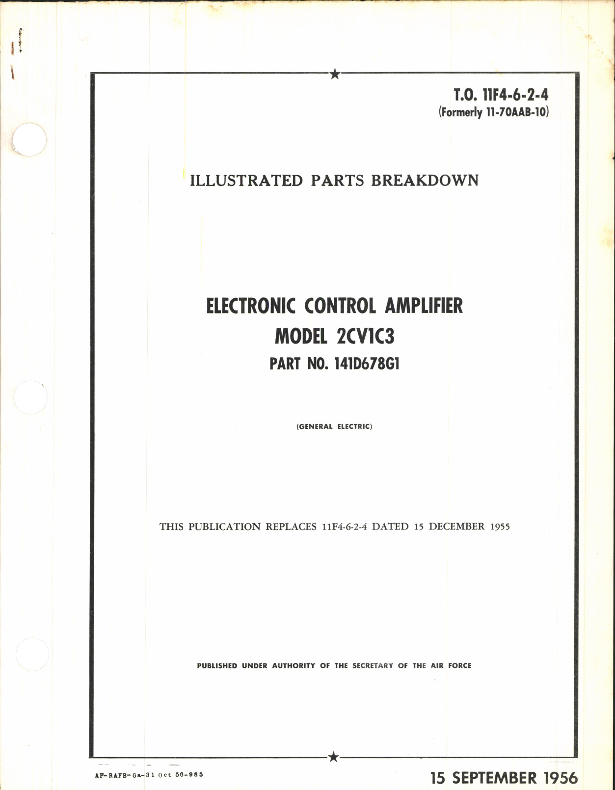 Sample page 1 from AirCorps Library document: Illustrated Parts Breakdown for Electronic Control Amplifier Model 2CV1C3 Part No. 141D678G1