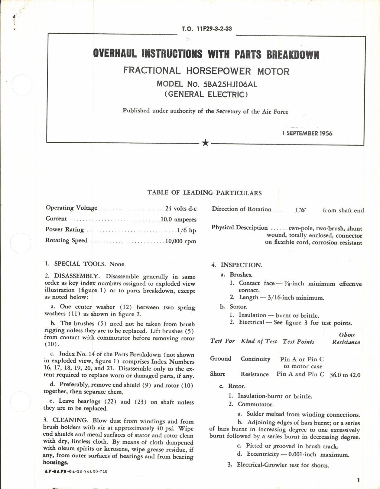 Sample page 1 from AirCorps Library document: Overhaul Instructions with Parts Breakdown for Fractional Horsepower Motor Model No. 5BA25HJ106AL