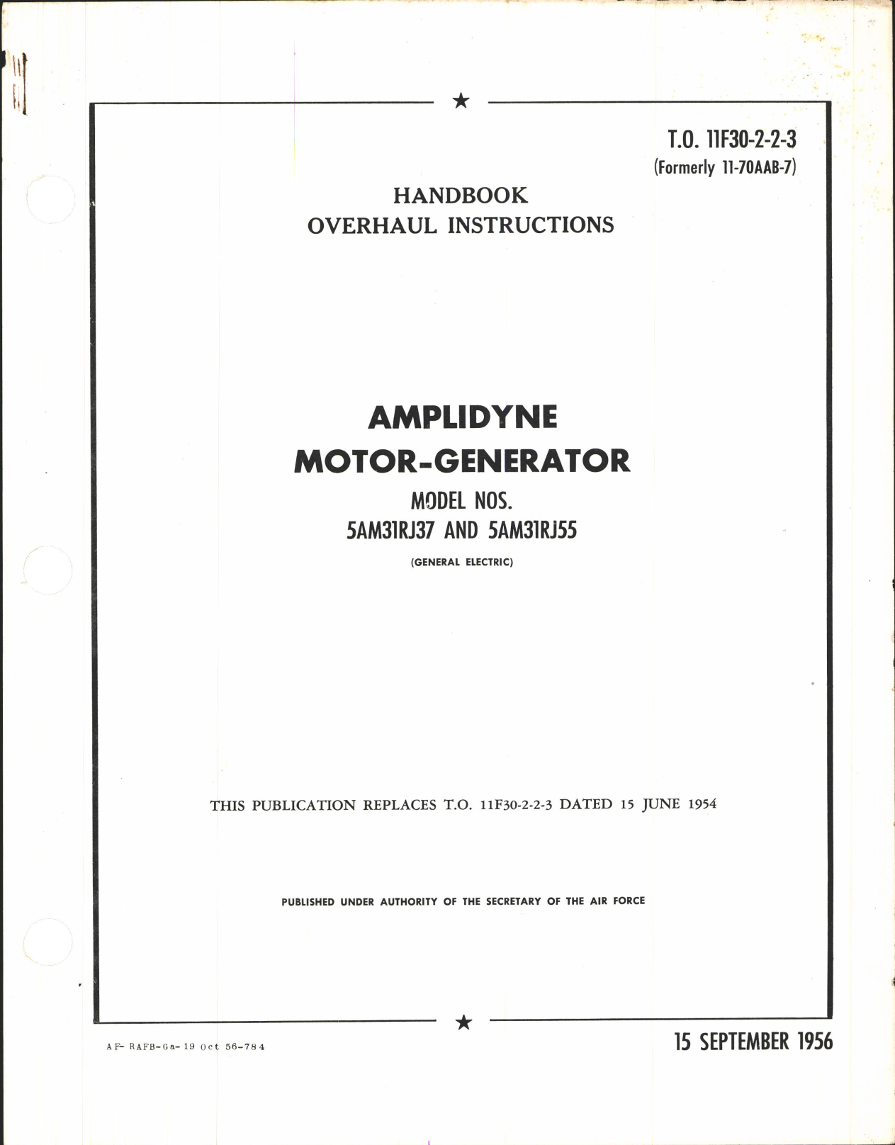 Sample page 1 from AirCorps Library document: Overhaul Instructions for Amplidyne Motor-Generator Model Nos. 5AM31RJ37 and 5AM31RJ55