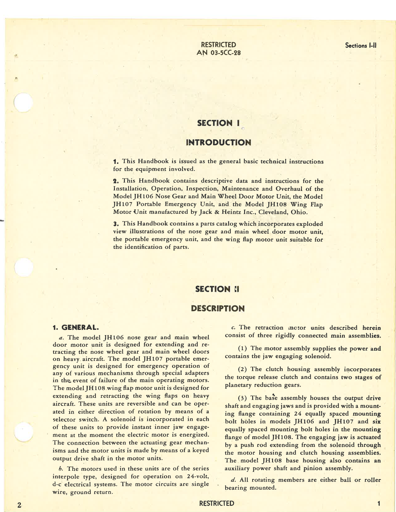 Sample page 5 from AirCorps Library document: Handbook of Instructions with Parts Catalog for Retracting Motors Models JH106, JH107, and JH108