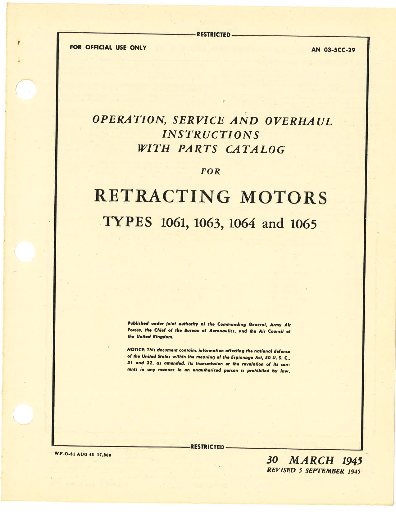 Sample page 1 from AirCorps Library document: Operation, Service & Overhaul Instructions with Parts Catalog for Retracting Motors