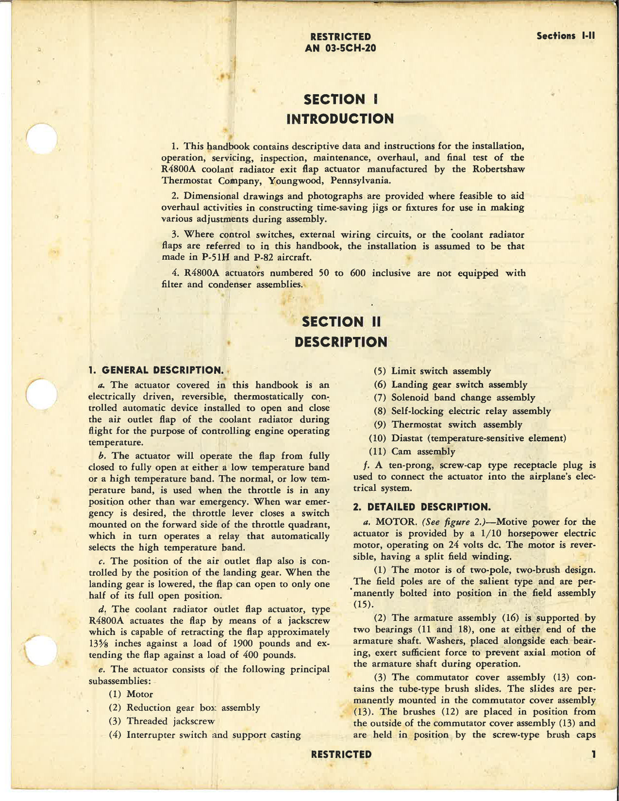 Sample page 5 from AirCorps Library document: Operation, Service & Overhaul Instructions with Parts Catalog for Coolant Radiator Exit Flap Actuator Type R4800A
