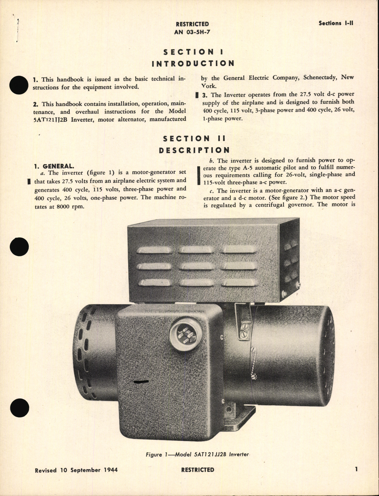 Sample page 5 from AirCorps Library document: Handbook of Instructions with Parts Catalog for Model 5AT121JJ2B Inverter