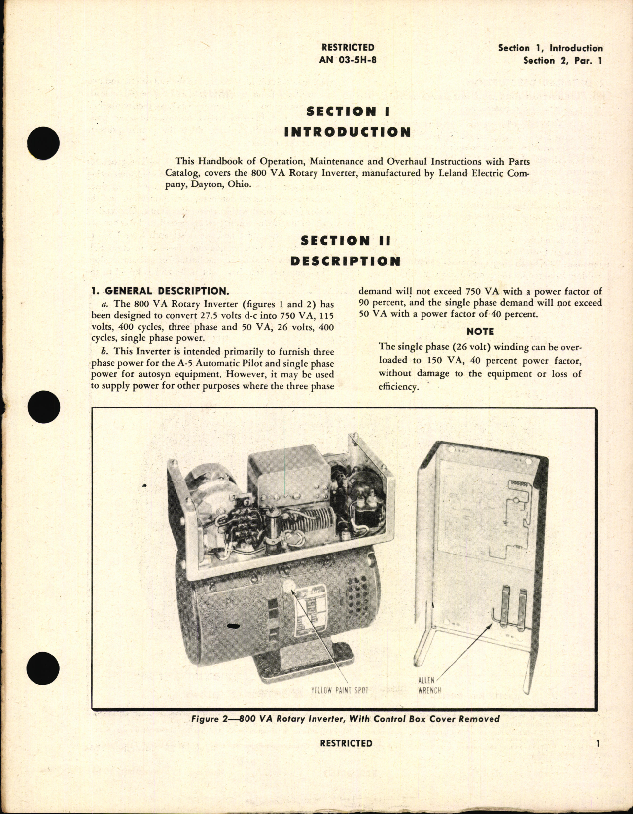 Sample page 5 from AirCorps Library document: Handbook of Instructions with Parts Catalog for 800 VA Rotary Inverter