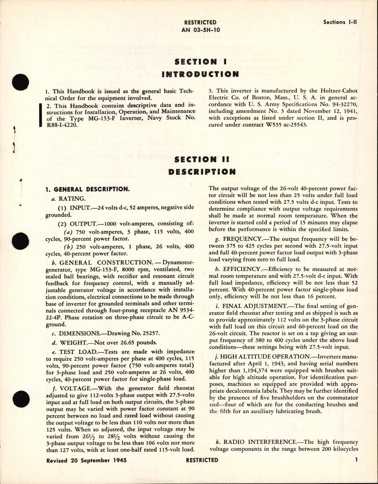 Sample page 5 from AirCorps Library document: Operation, Service & Overhaul Instructions with Parts Catalog for Inverter Type MG-153F (R88-I-4220)