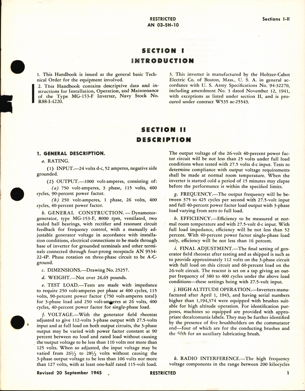 Sample page 5 from AirCorps Library document: Operation, Service & Overhaul Instructions with Parts Catalog for Inverter Type MG-153F (R88-I-4220)