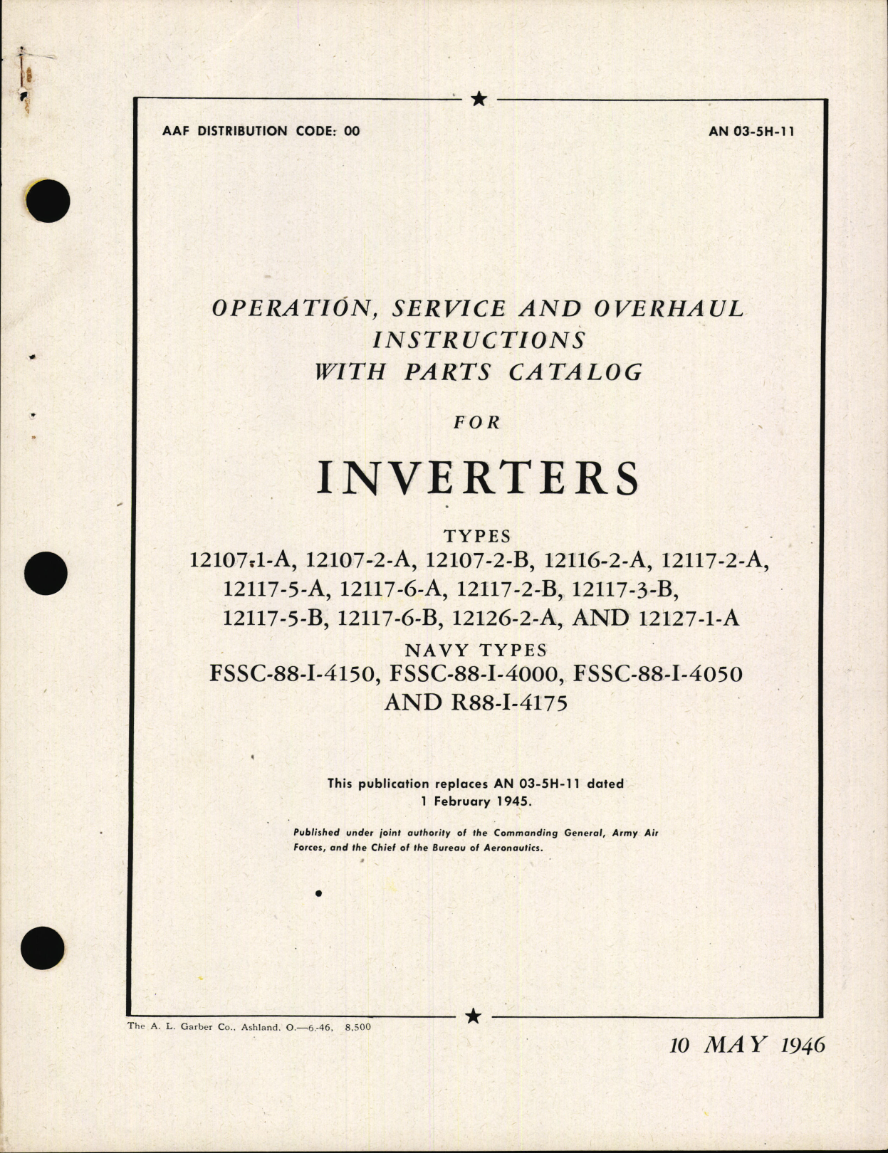 Sample page 1 from AirCorps Library document: Operation, Service & Overhaul Instructions with Parts Catalog for Inverters